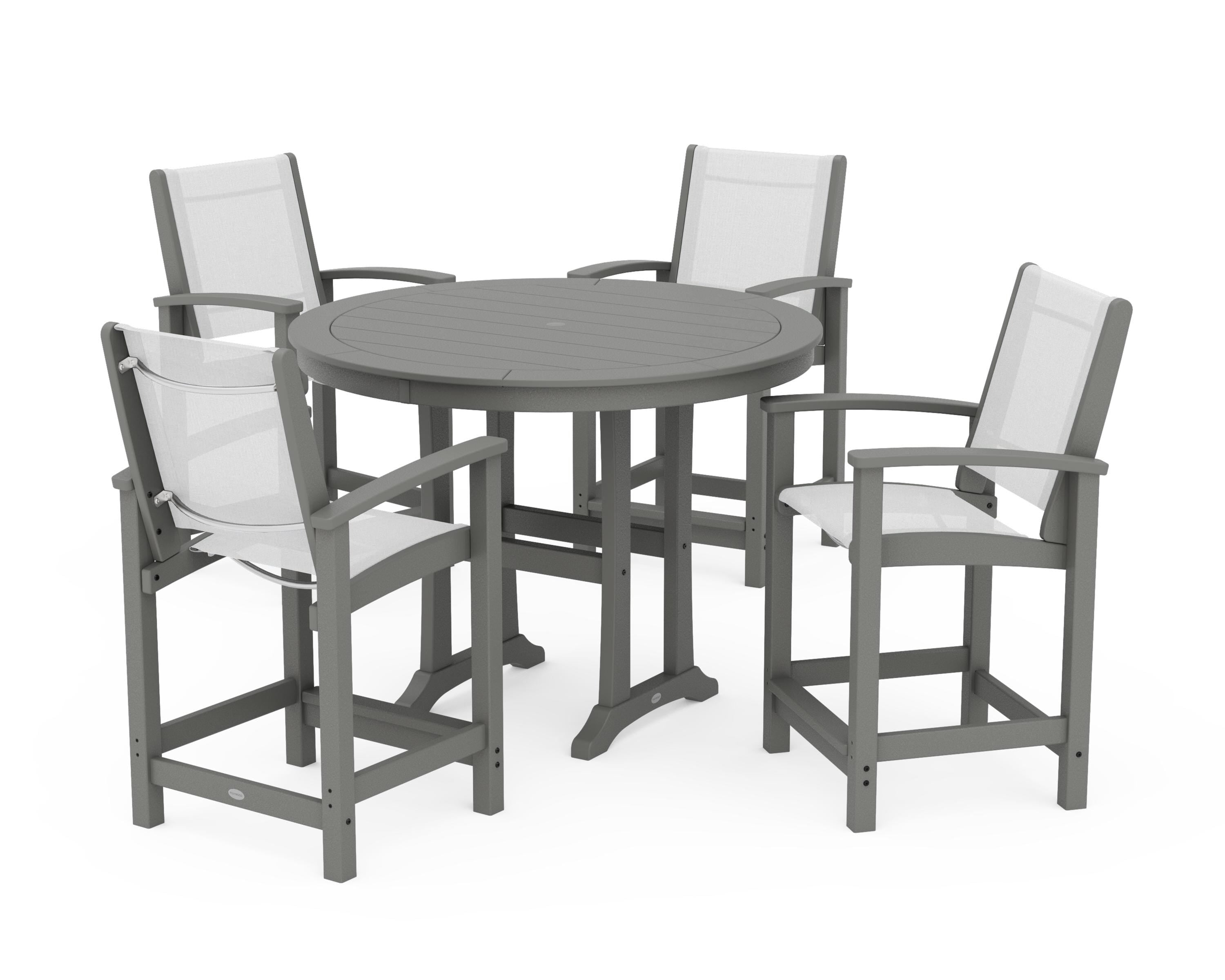 POLYWOOD Coastal 5-Piece Counter Set in Slate Grey / White Sling