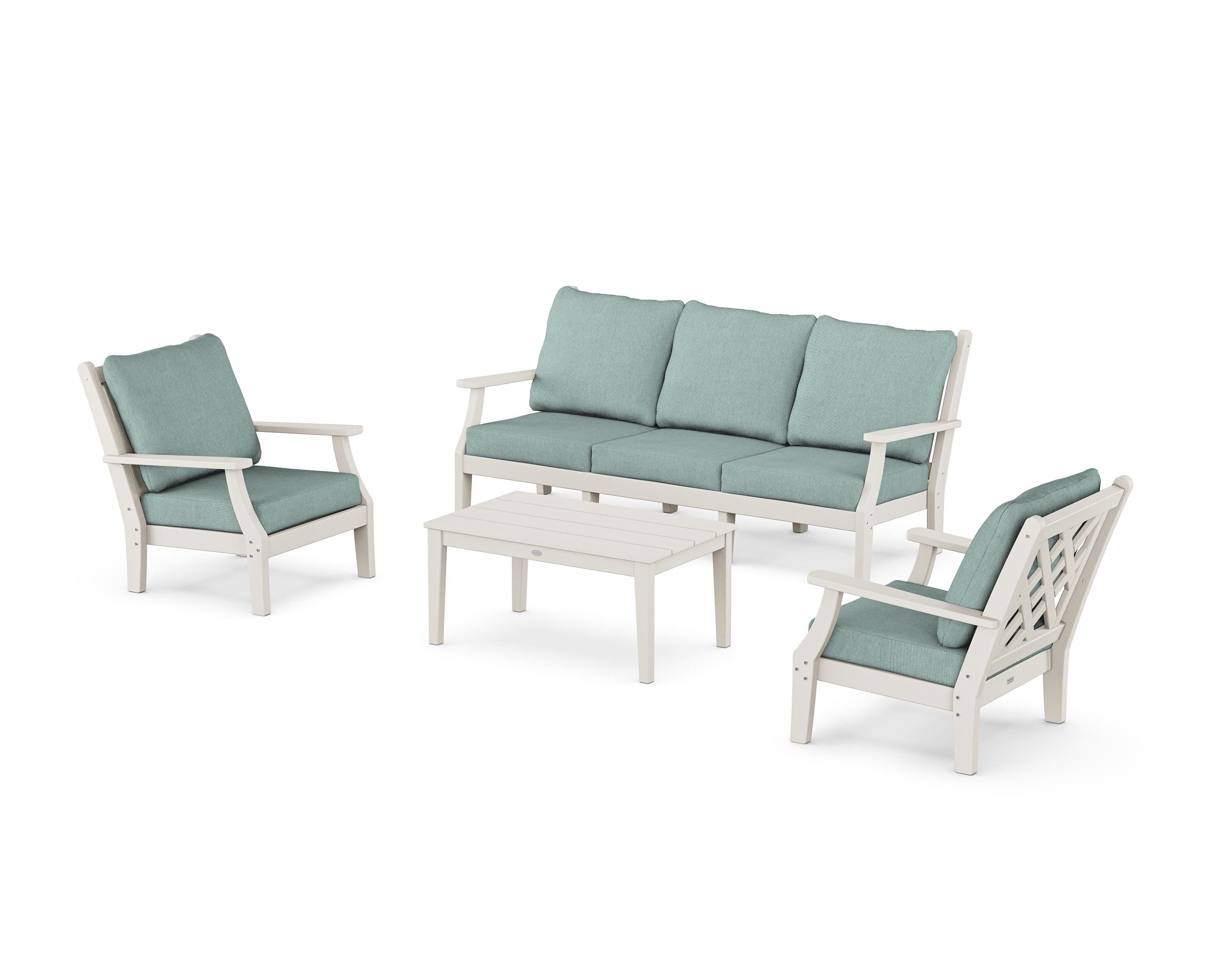 Country Living Wovendale 4-Piece Deep Seating Set with Sofa in Sand / Glacier Spa