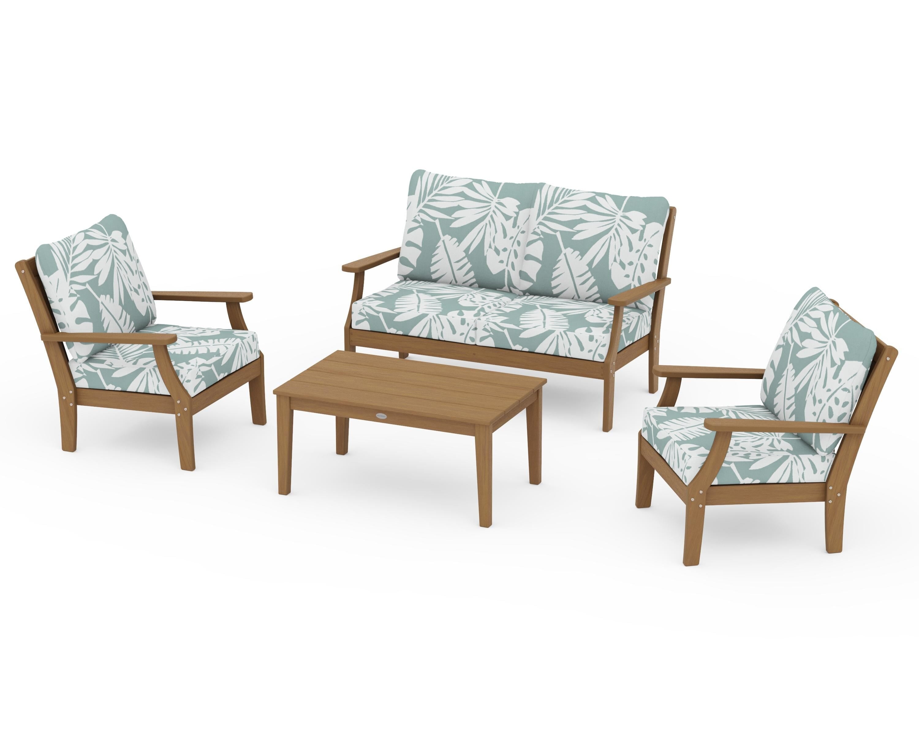 POLYWOOD Braxton 4-Piece Deep Seating Chair Set in Natural / Leaf Glacier Spa