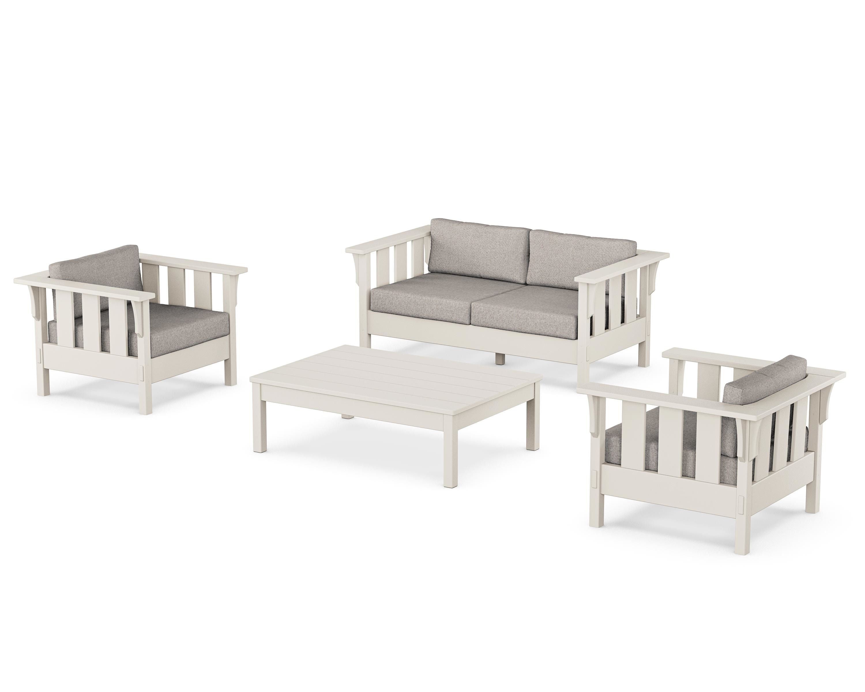 Martha Stewart by POLYWOOD Acadia 4-Piece Deep Seating Set with Loveseat in Sand / Weathered Tweed