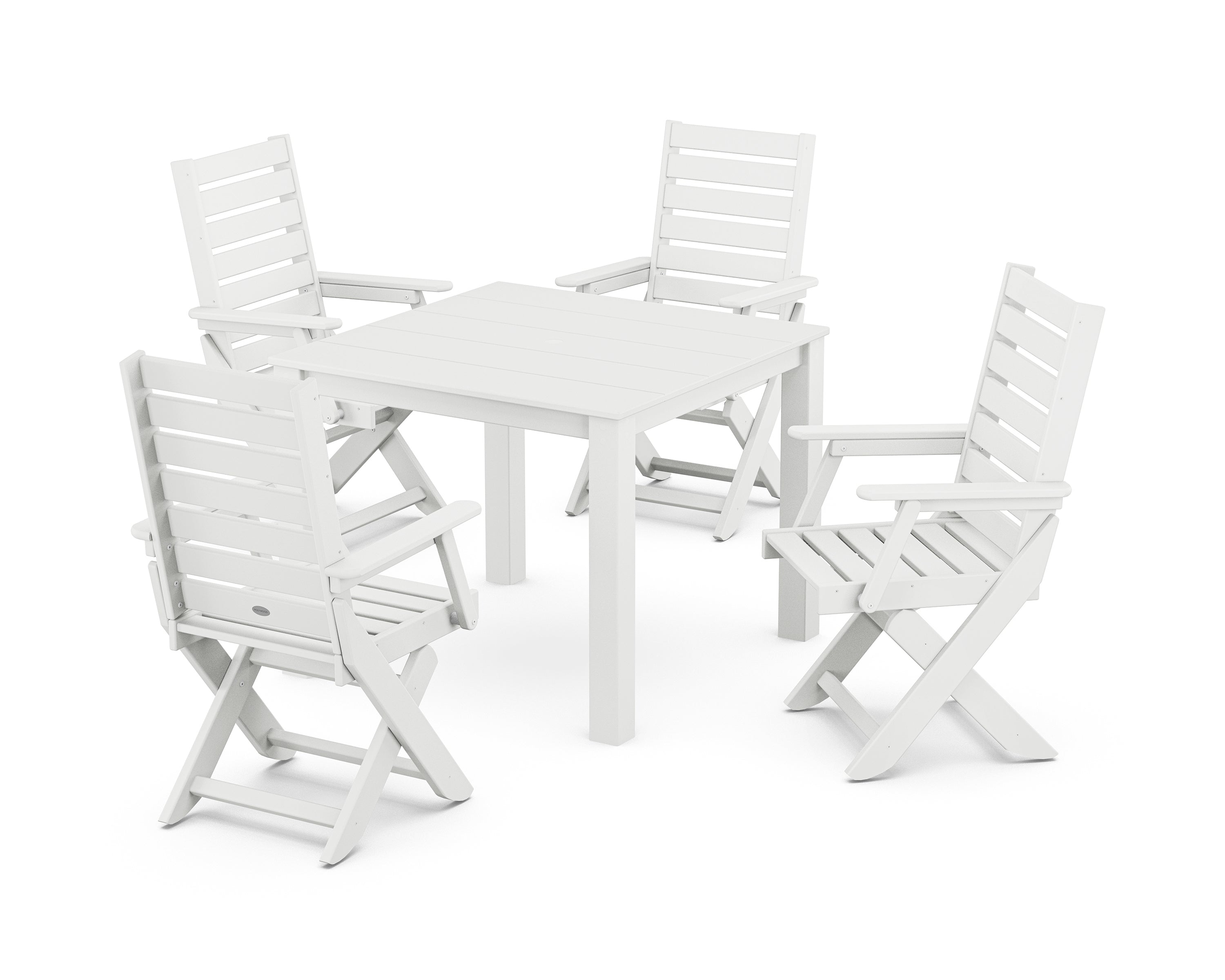 POLYWOOD® Captain Folding Chair 5-Piece Parsons Dining Set in White