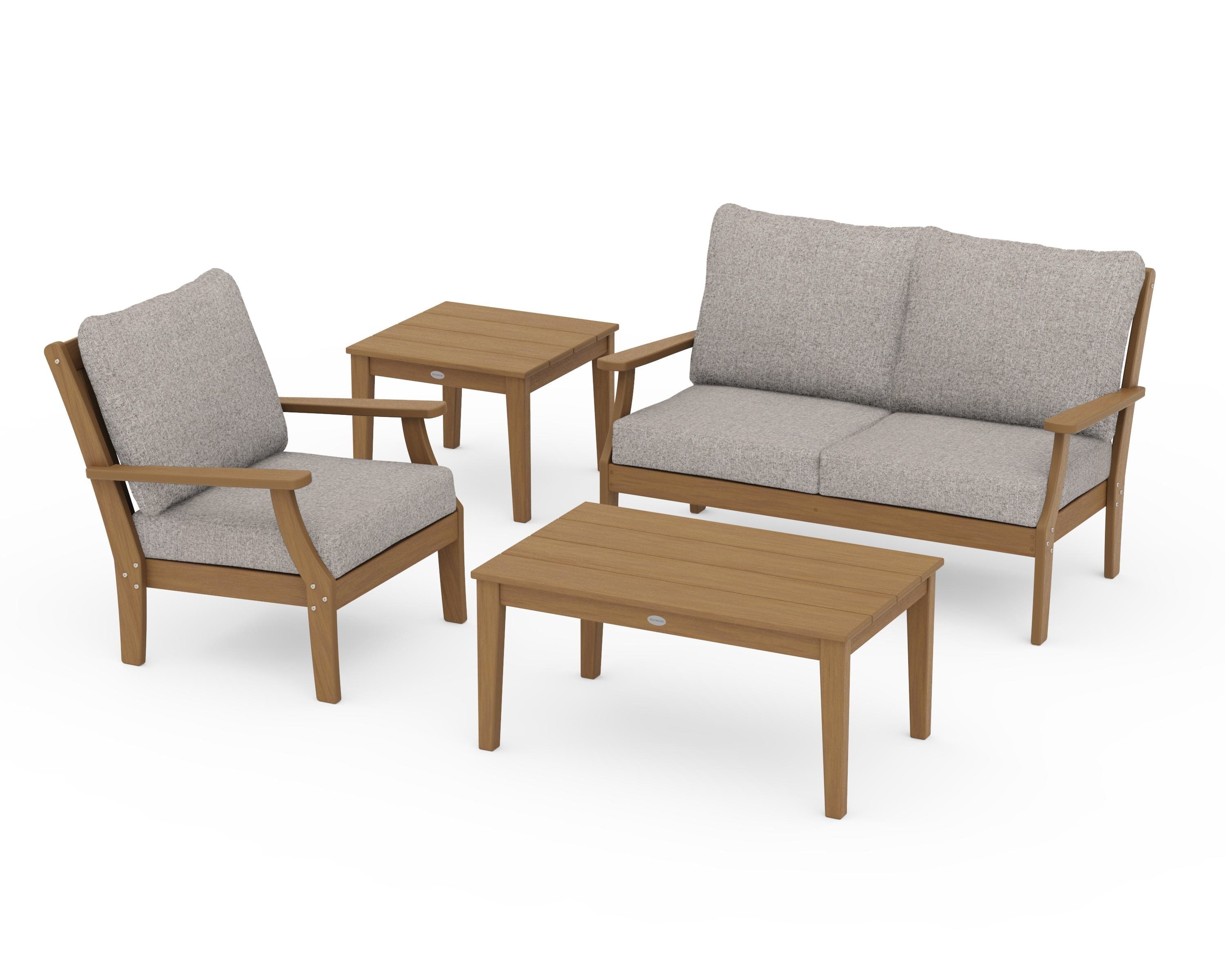 POLYWOOD Braxton 4-Piece Deep Seating Set in Natural / Weathered Tweed
