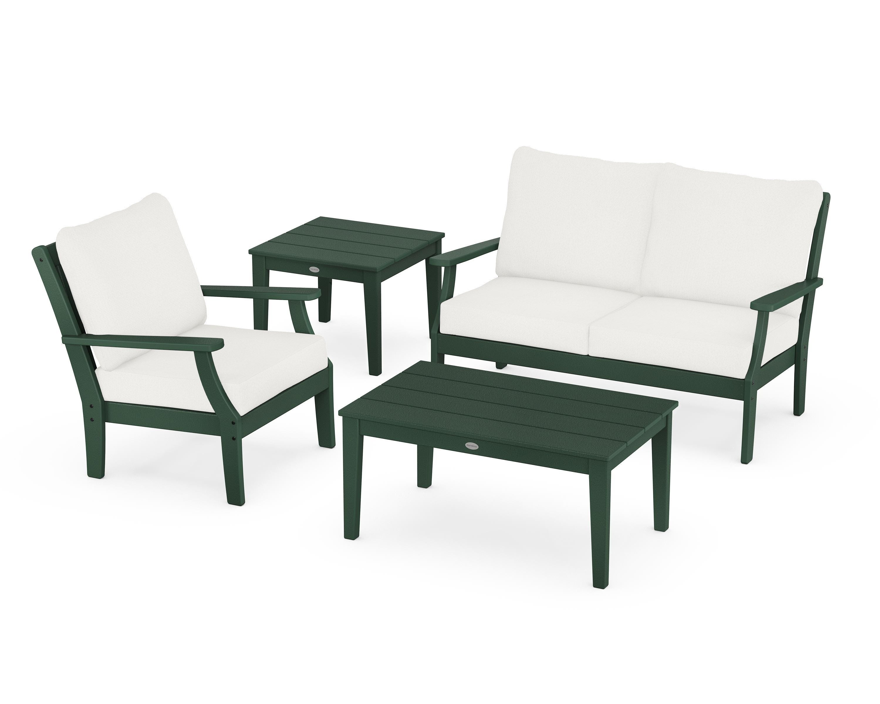 POLYWOOD Braxton 4-Piece Deep Seating Set in Green / Natural Linen