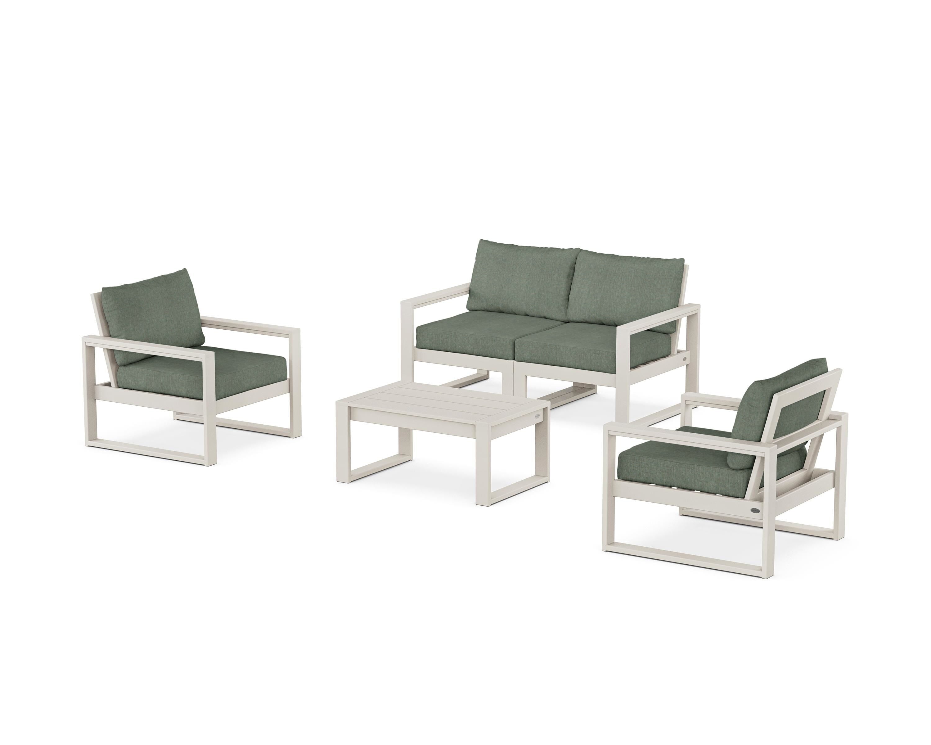 POLYWOOD EDGE Sectional 4-Piece Deep Seating Set with Loveseat in Sand / Cast Sage