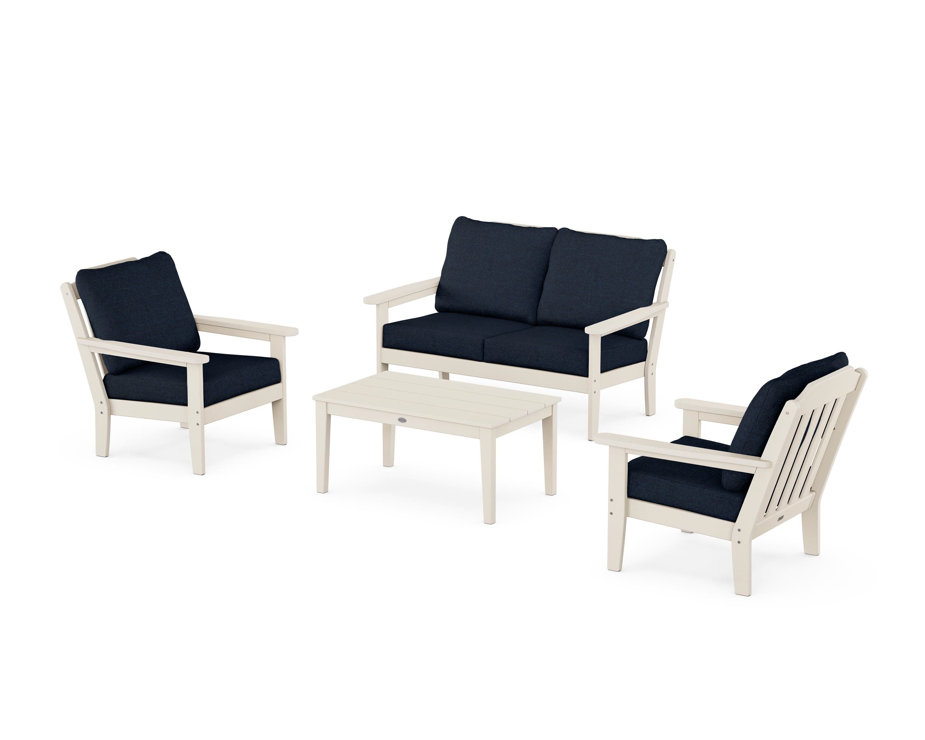 Country Living Cottage 4-Piece Deep Seating Set with Loveseat in Sand / Marine Indigo