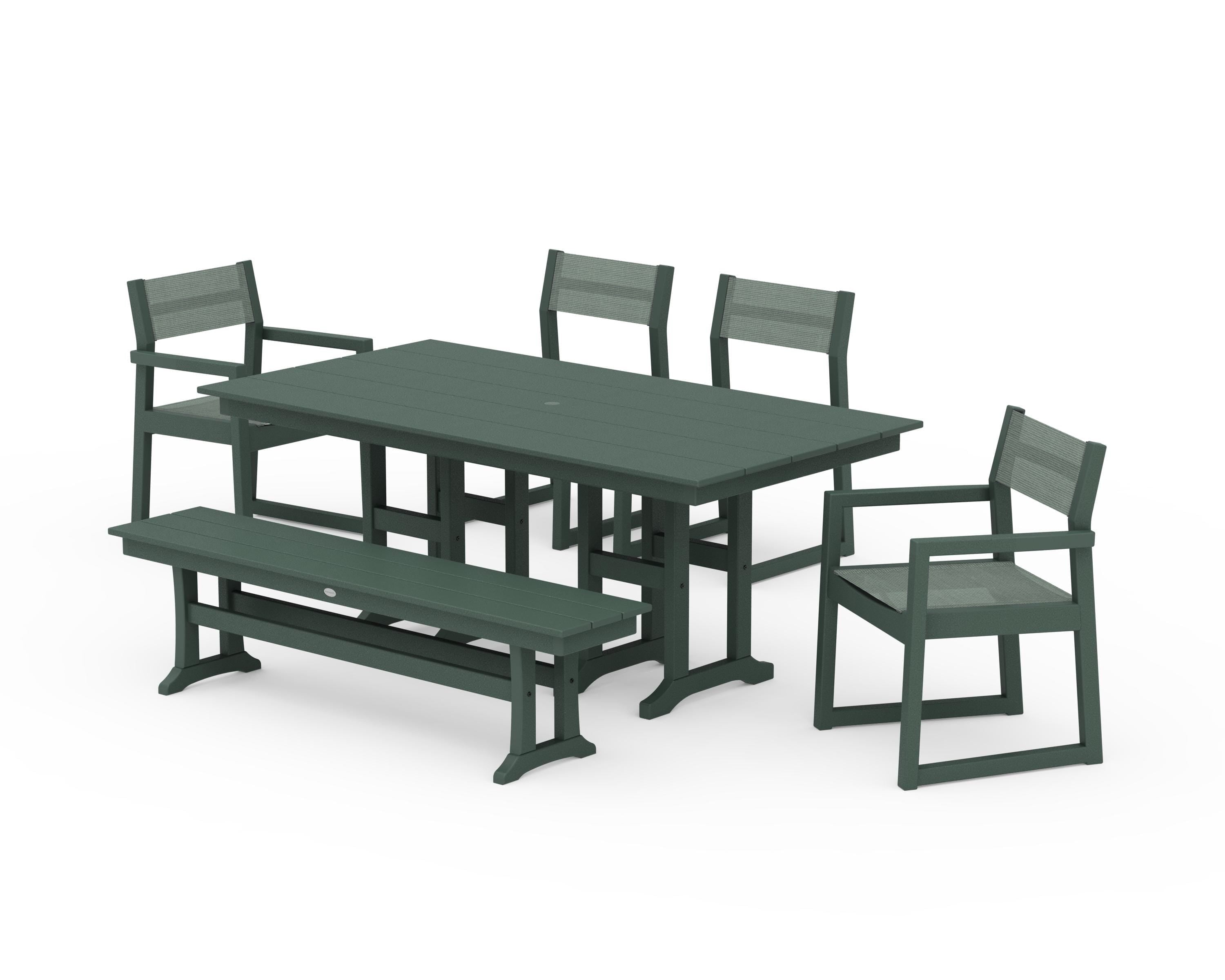 POLYWOOD EDGE Sling 6-Piece Farmhouse Dining Set in Green / Dupioni Sea Mist Sling