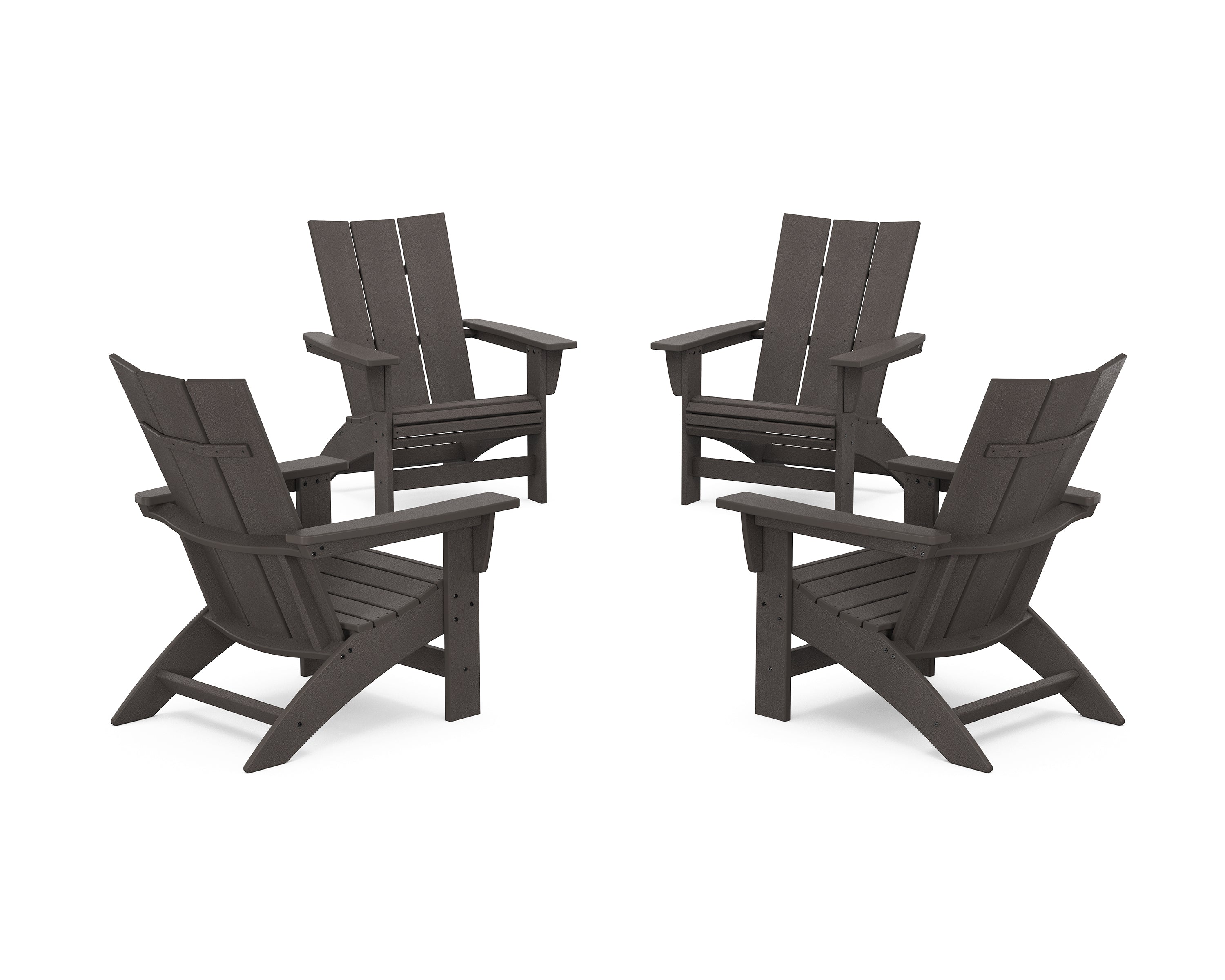 POLYWOOD® 4-Piece Modern Grand Adirondack Chair Conversation Set in Vintage Coffee