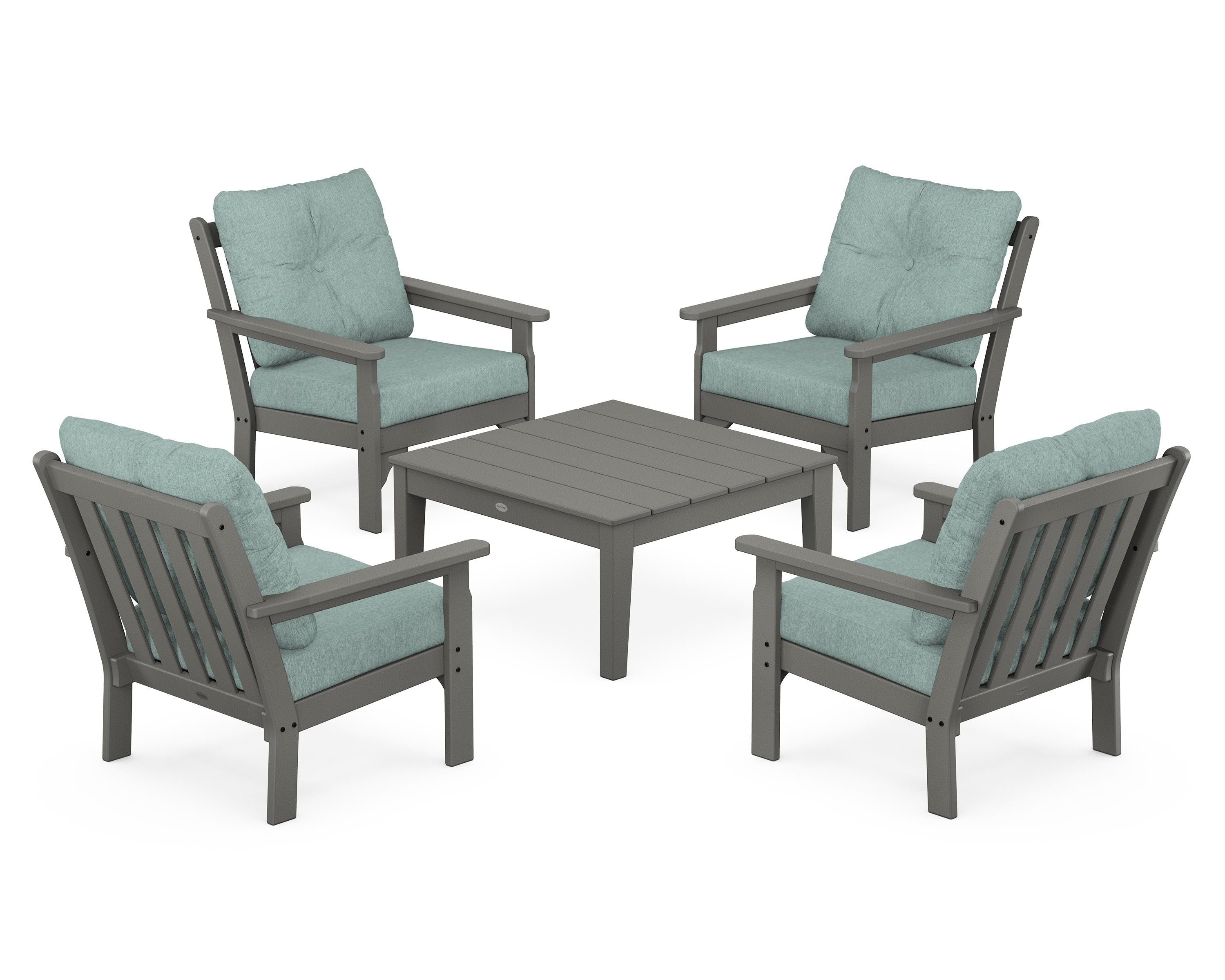 POLYWOOD Vineyard 5-Piece Deep Seating Conversation Set in Slate Grey / Glacier Spa