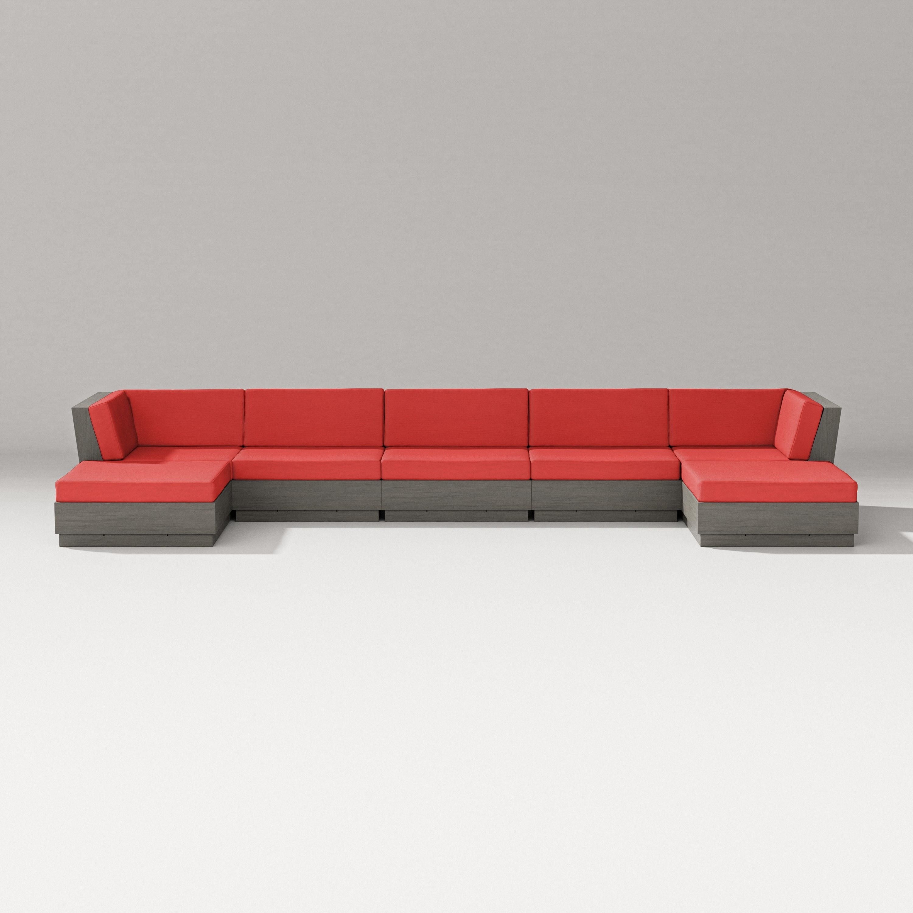 PW Designer Series Elevate 7-Piece Double Chaise Sectional in Driftwood / Crimson Linen