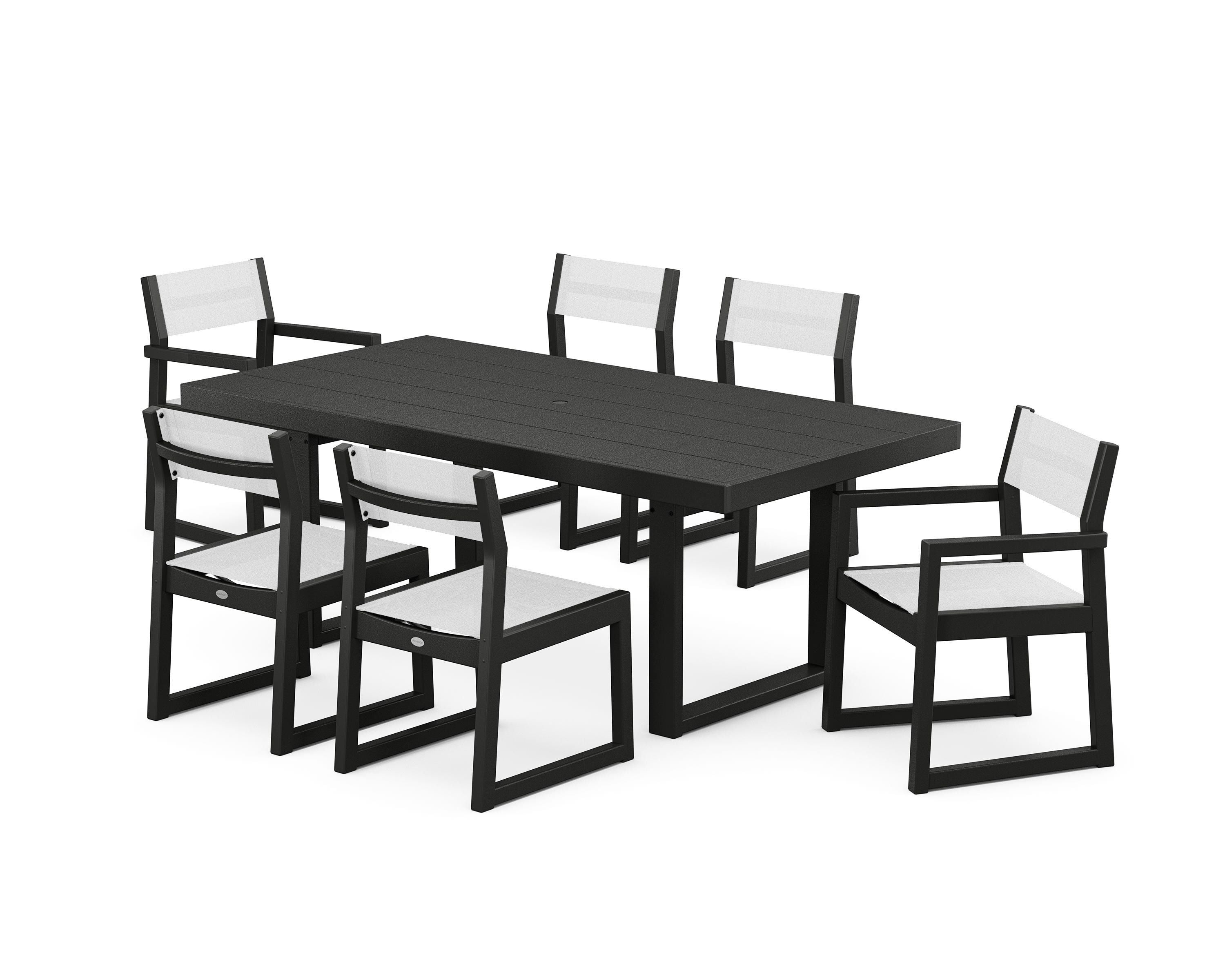 POLYWOOD EDGE Sling 7-Piece Dining Set in Black / White Sling