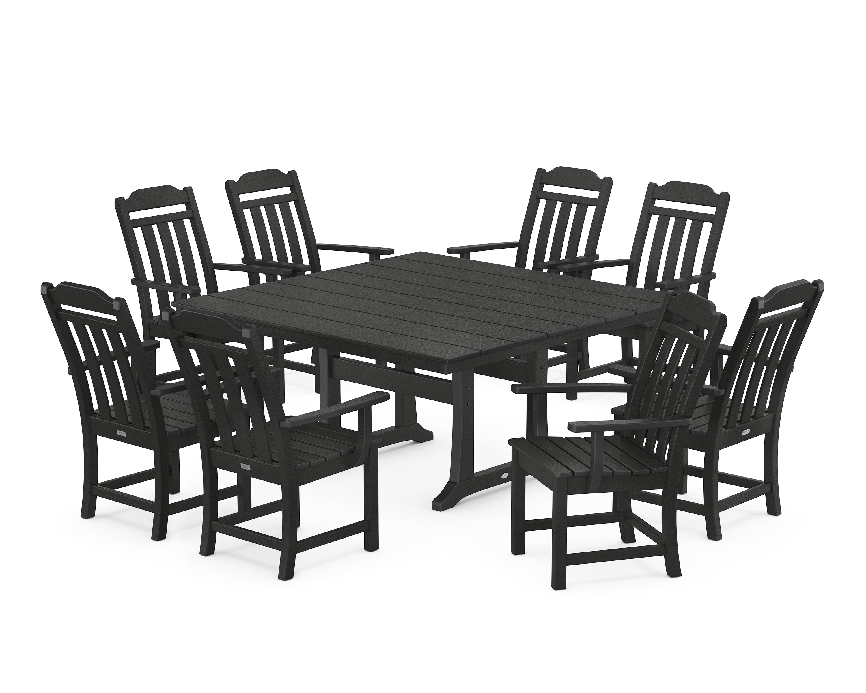 Polywood Country Living 9-Piece Square Farmhouse Dining Set with Trestle Legs in Black