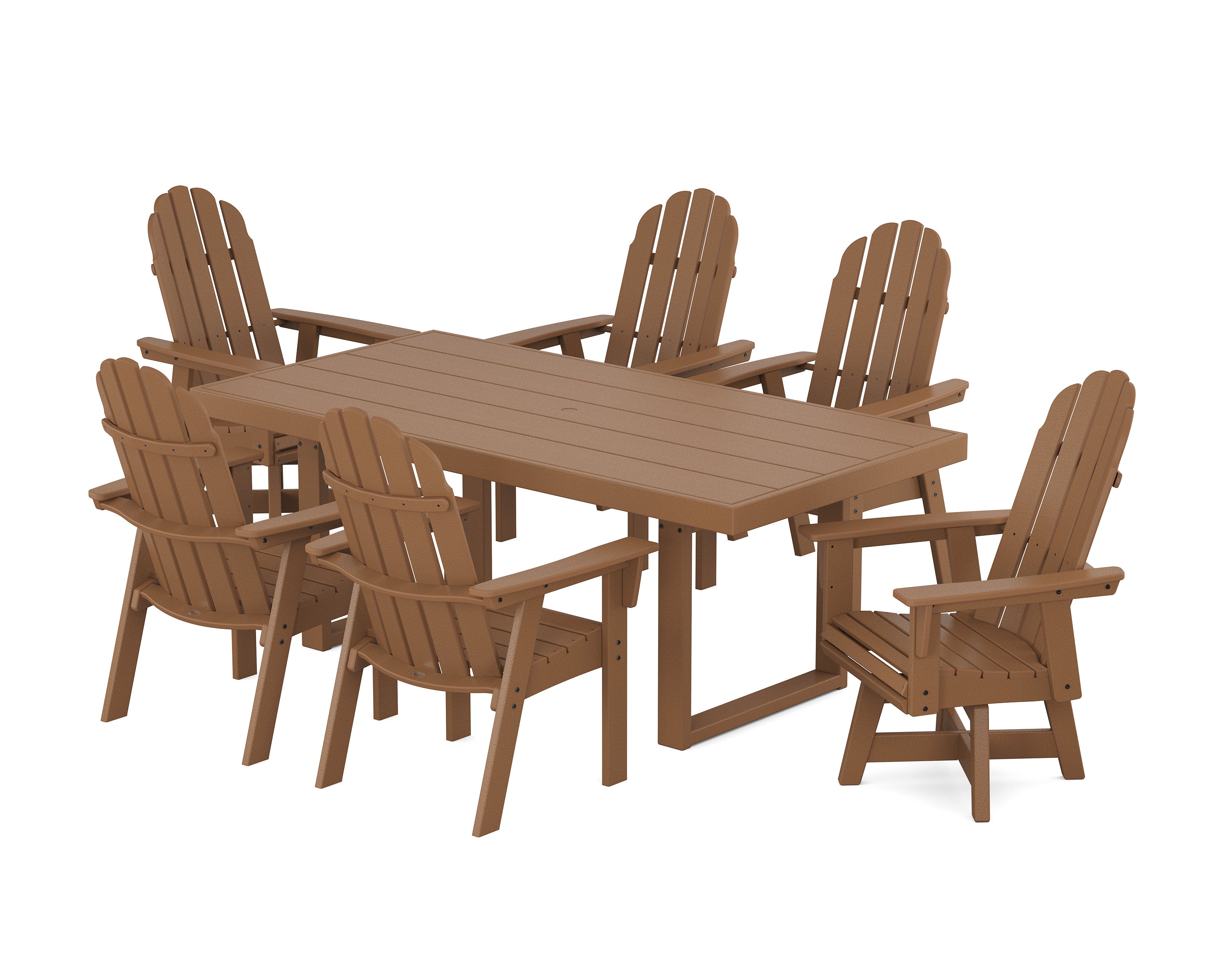 POLYWOOD® Vineyard Curveback Adirondack Swivel Chair 7-Piece Dining Set in Teak