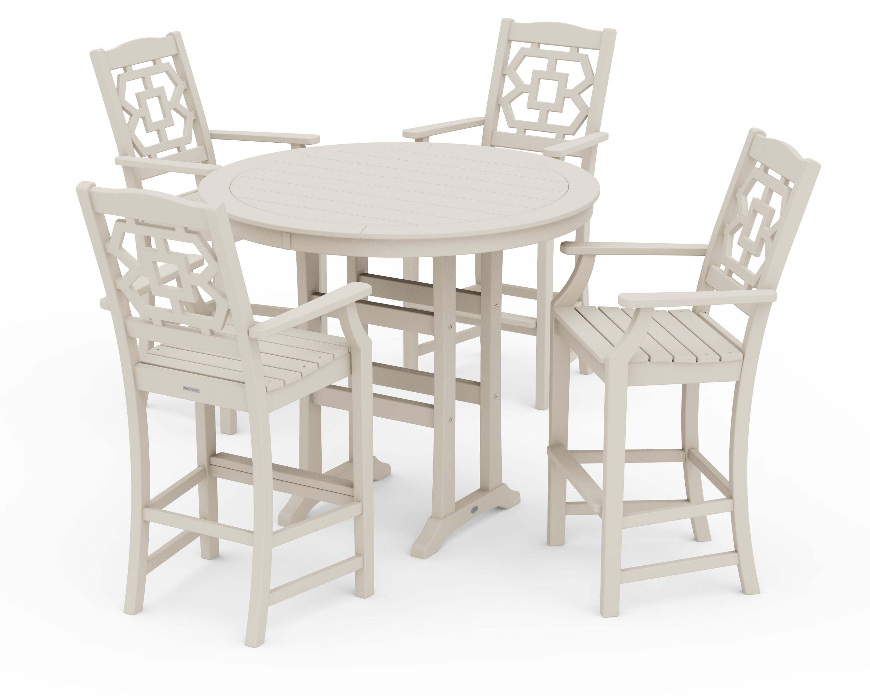 Martha Stewart by POLYWOOD Chinoiserie 5-Piece Round Bar Set in Sand