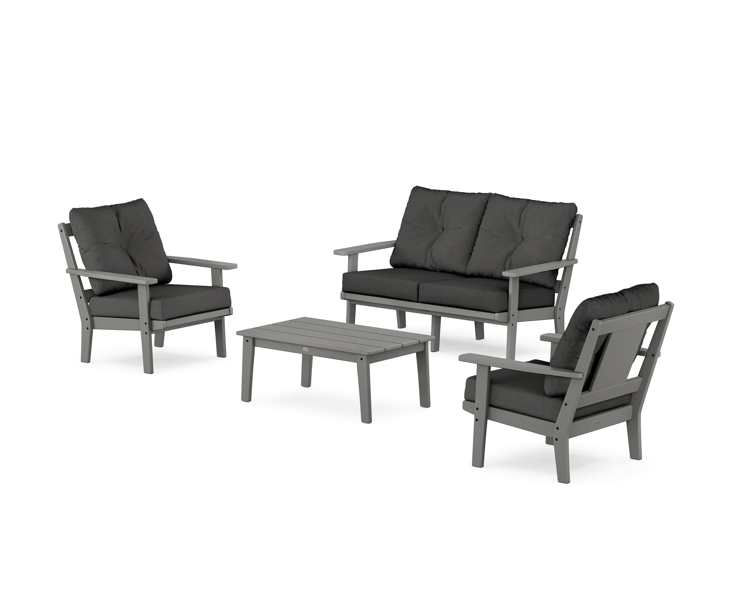 POLYWOOD Prairie 4-Piece Deep Seating Set with Loveseat in Slate Grey / Spectrum Carbon