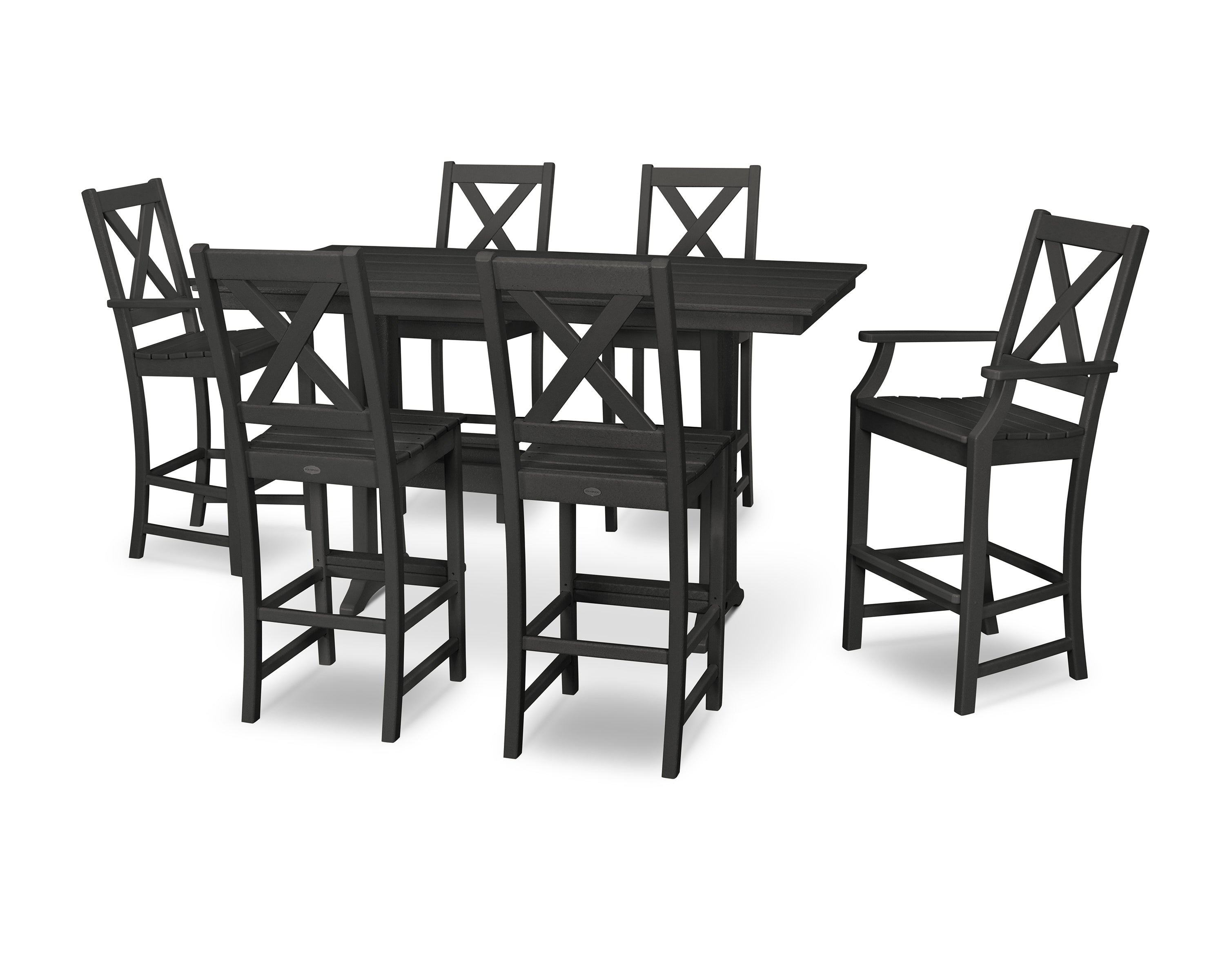 POLYWOOD® Braxton 7-Piece Farmhouse Trestle Bar Set in Black
