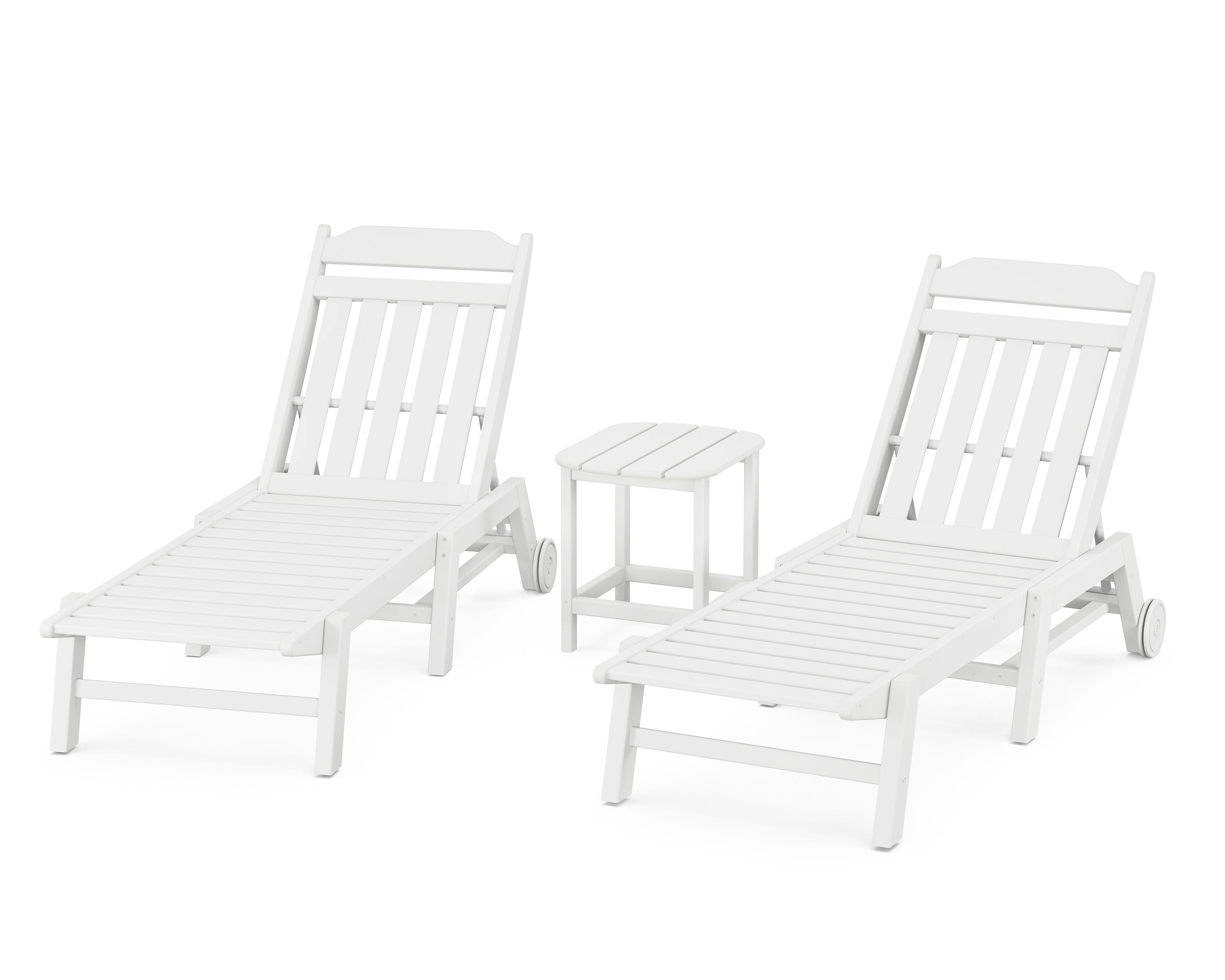 POLYWOOD Country Living 3-Piece Chaise Set with Wheels in White