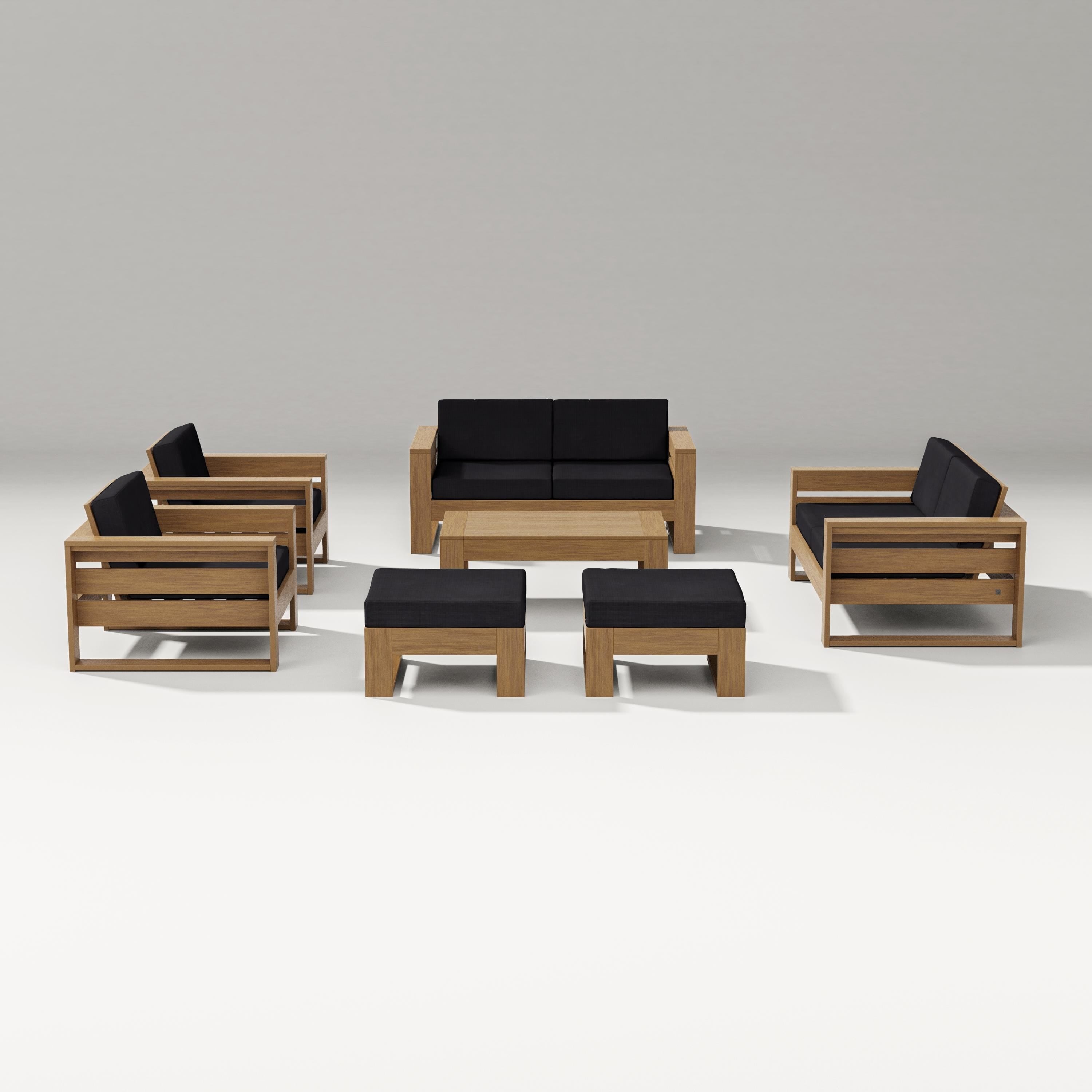 PW Designer Series Latitude 7-Piece Lounge Loveseat Set in Natural / Midnight Linen