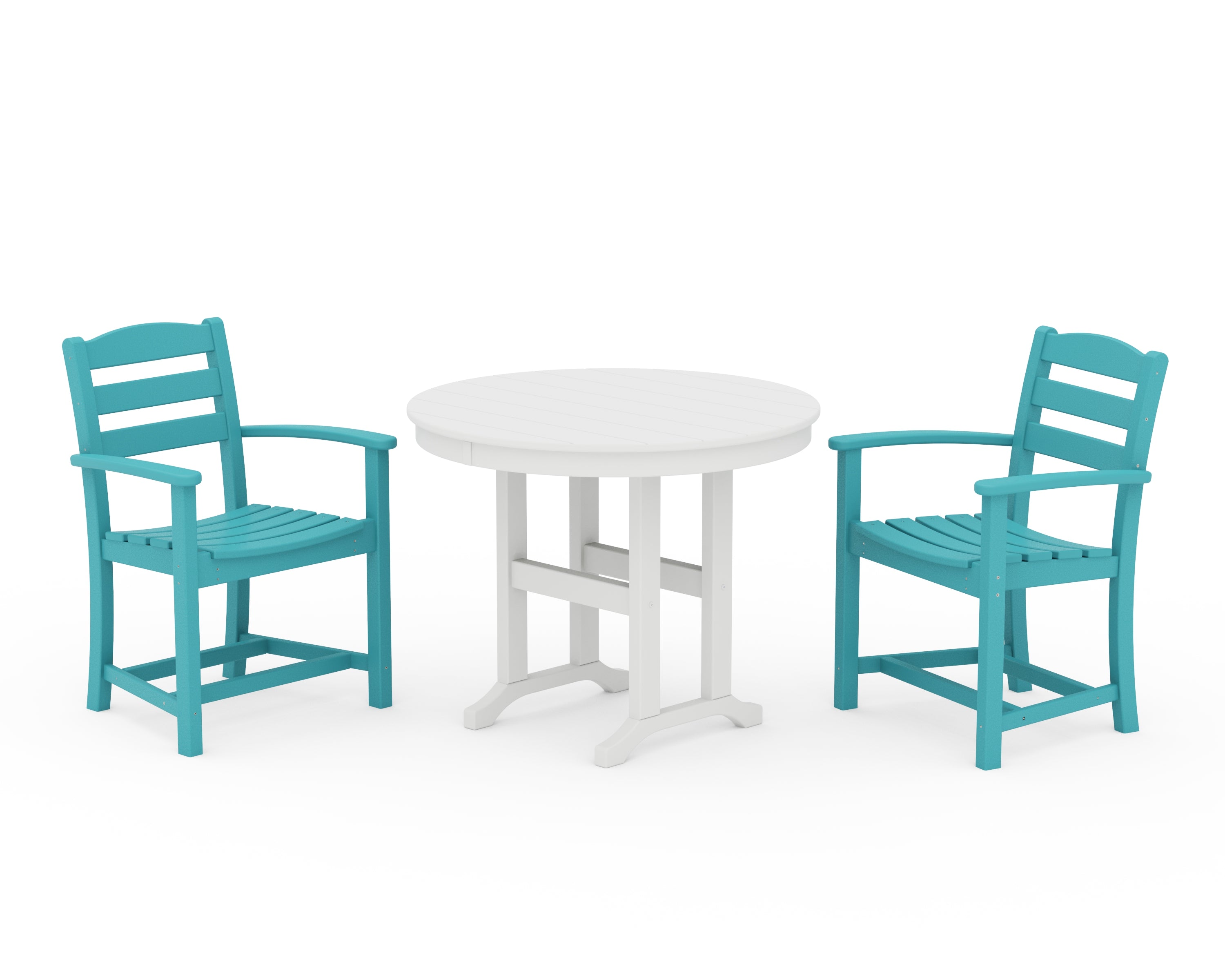 POLYWOOD La Casa Café 3-Piece Round Dining Set in Aruba / White