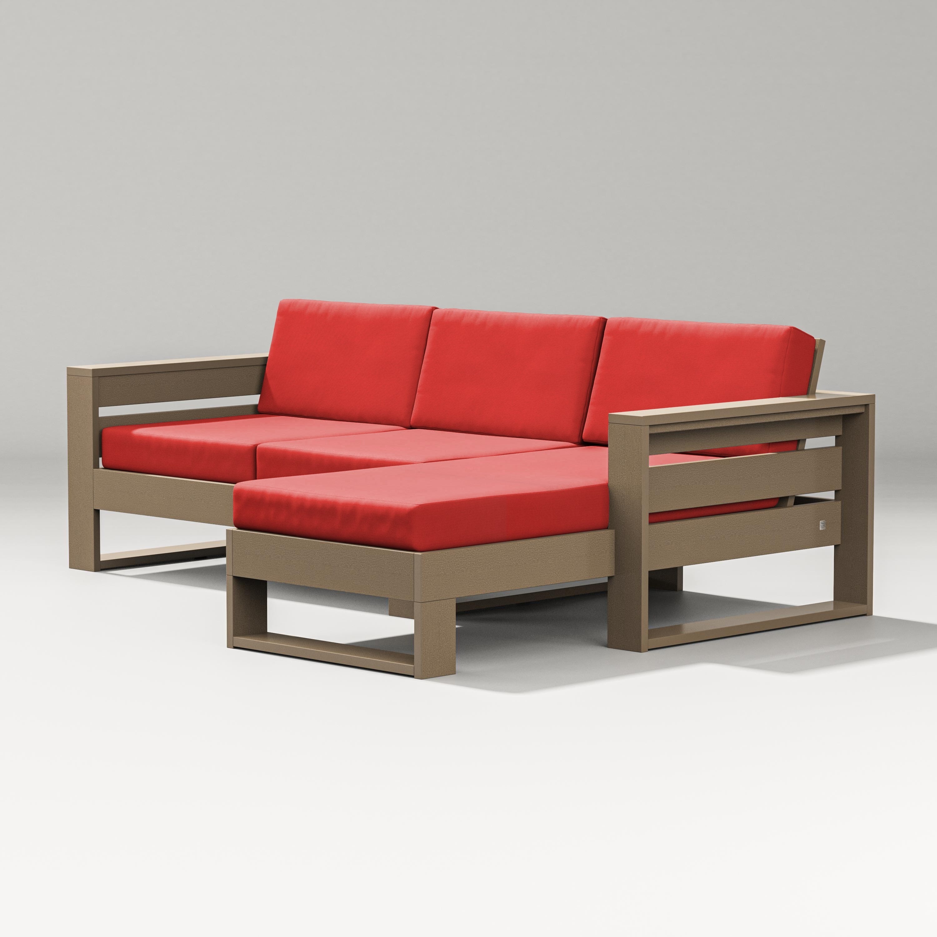 PW Designer Series Latitude Right Chaise Sectional in Vintage Sahara / Crimson Linen