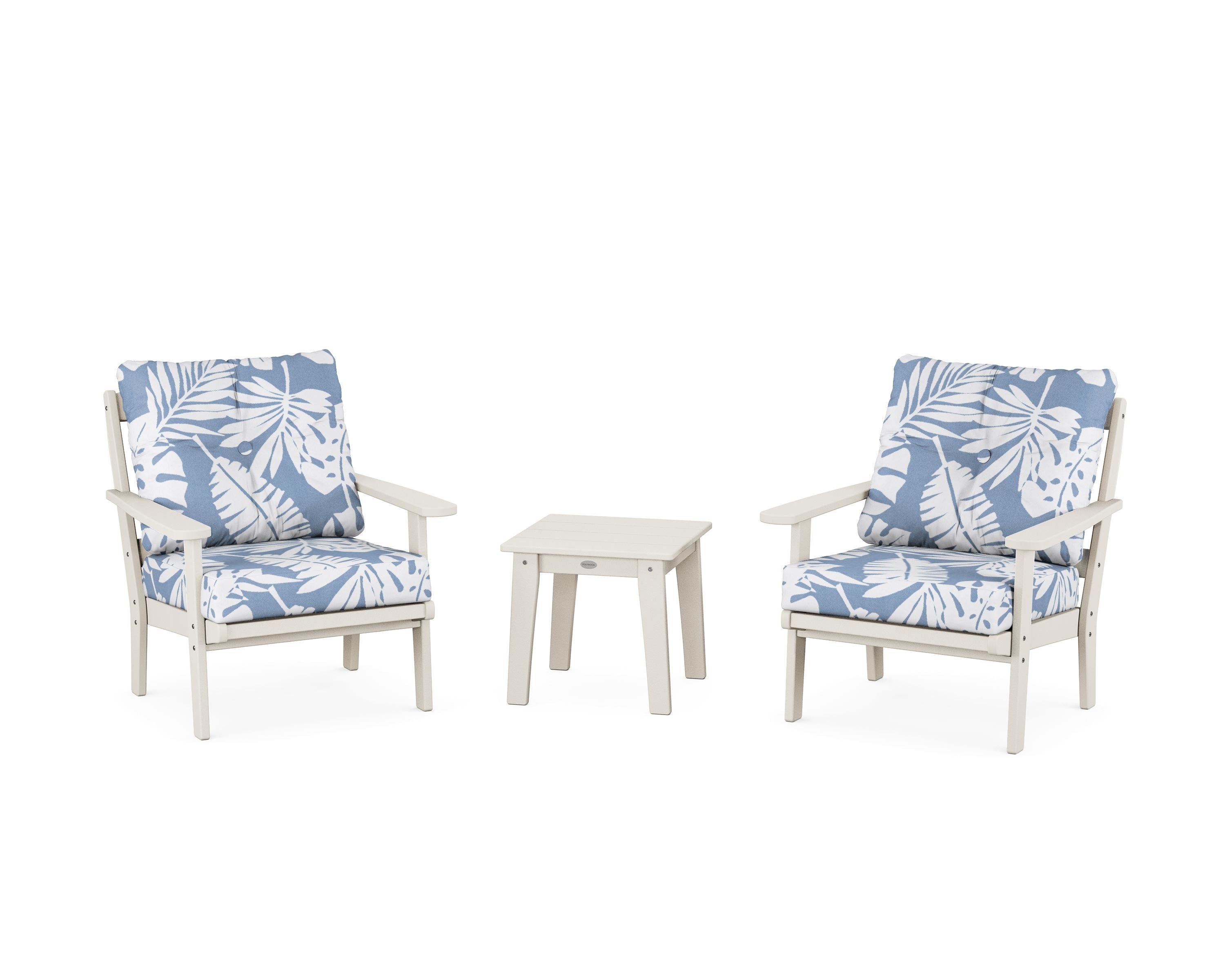 POLYWOOD Mission 3-Piece Deep Seating Set in Sand / Leaf Sky Blue
