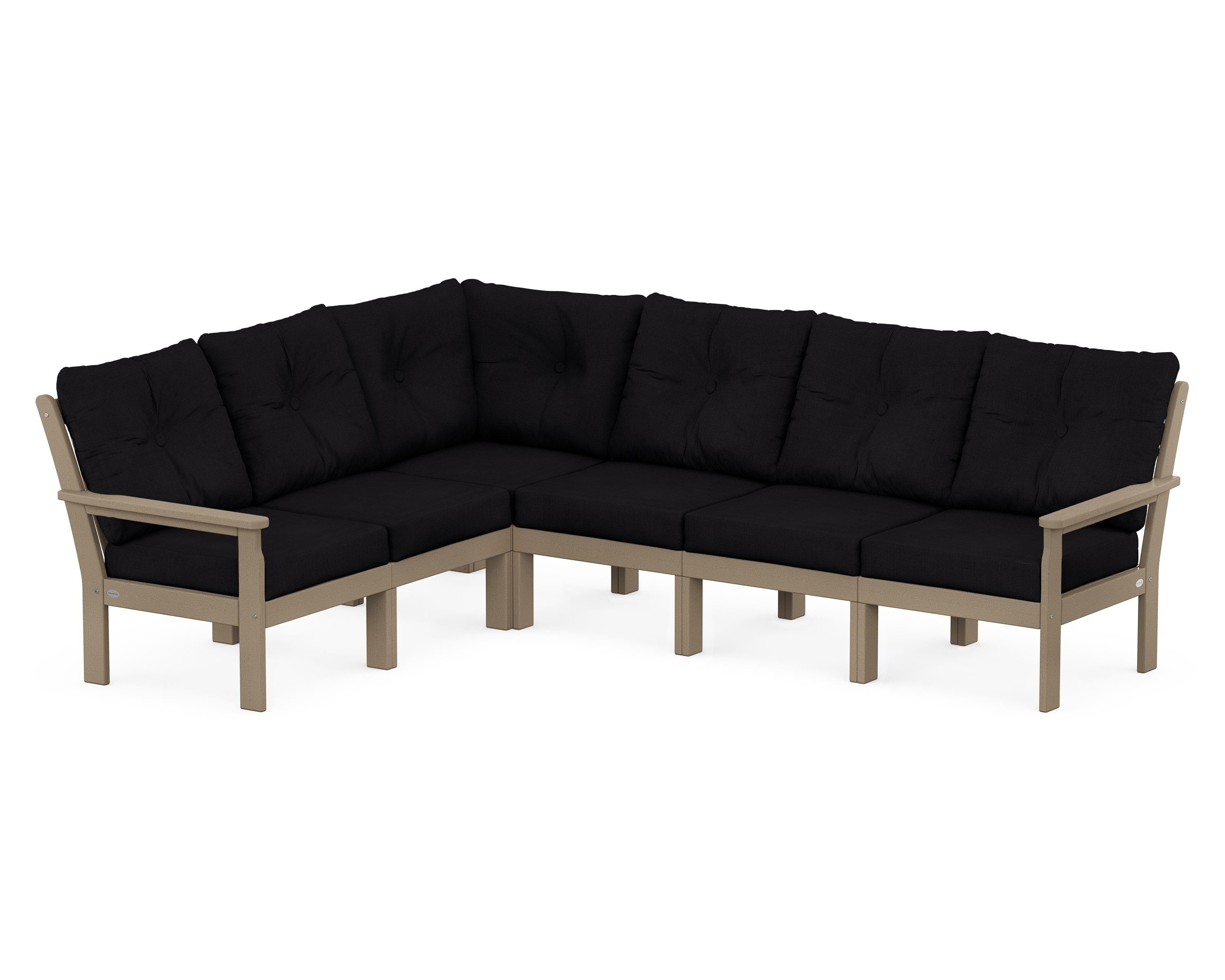 POLYWOOD Vineyard 6-Piece Sectional in Vintage Sahara / Midnight Linen