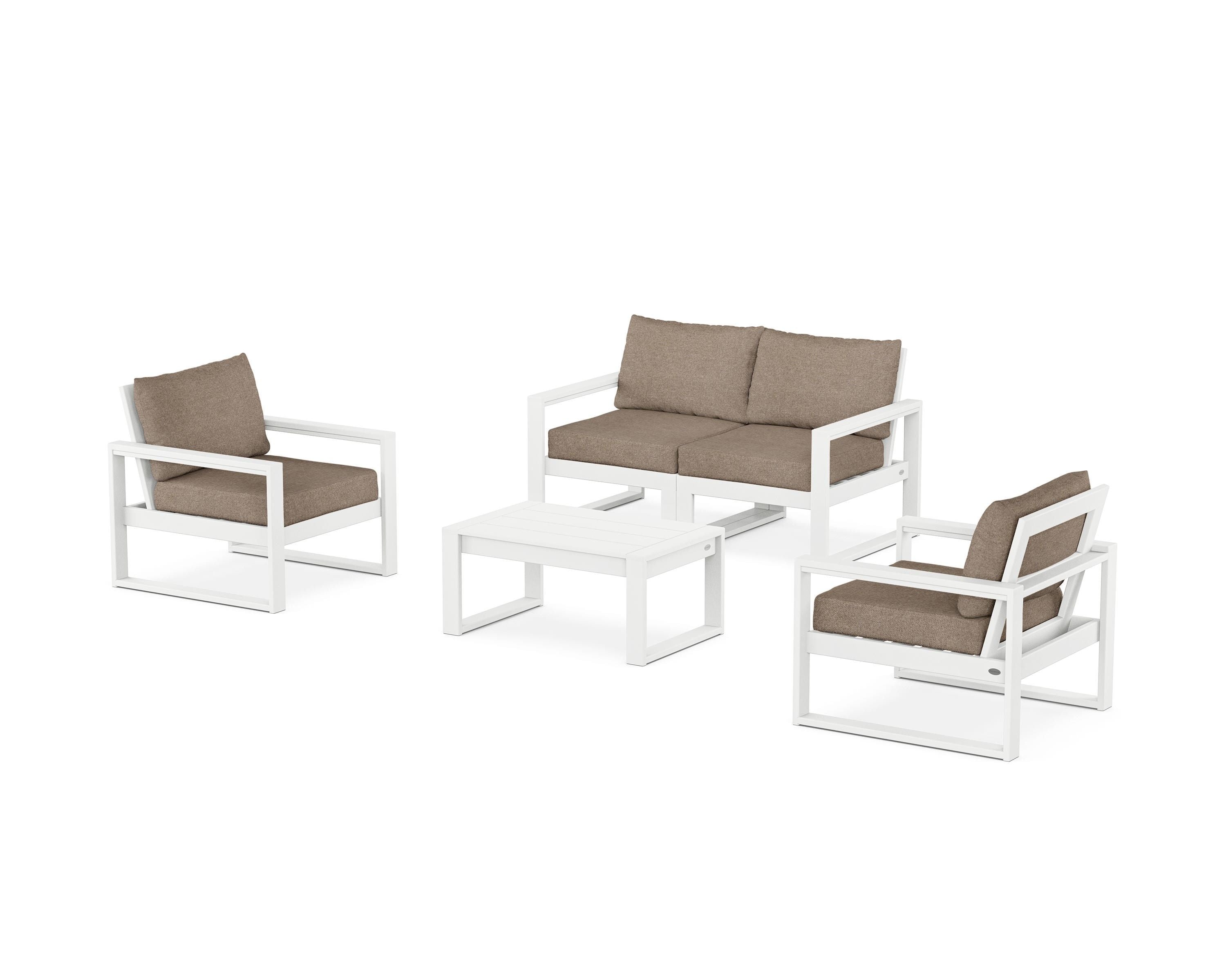 POLYWOOD EDGE Sectional 4-Piece Deep Seating Set with Loveseat in White / Spiced Burlap