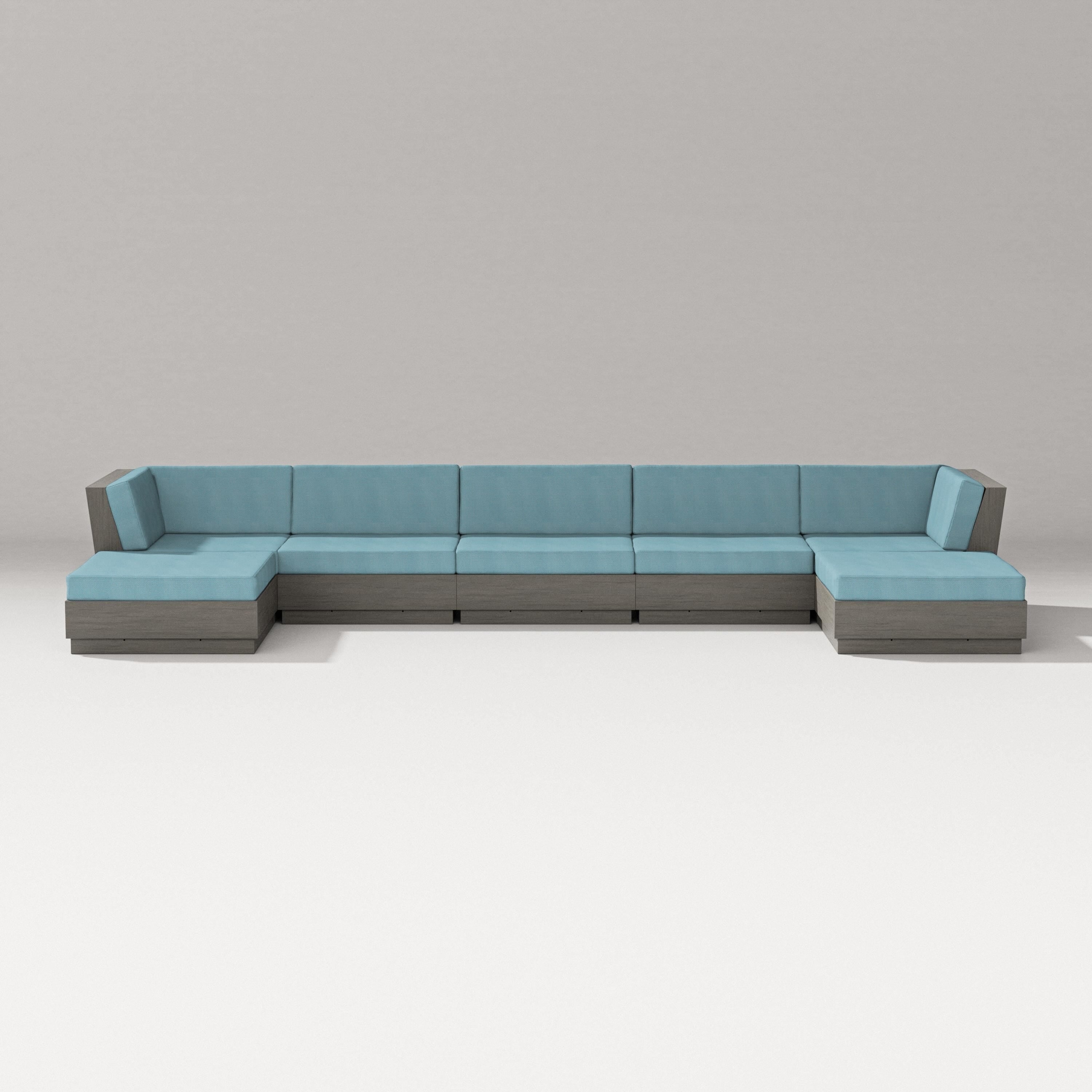 PW Designer Series Elevate 7-Piece Double Chaise Sectional in Driftwood / Lattice Sky Blue