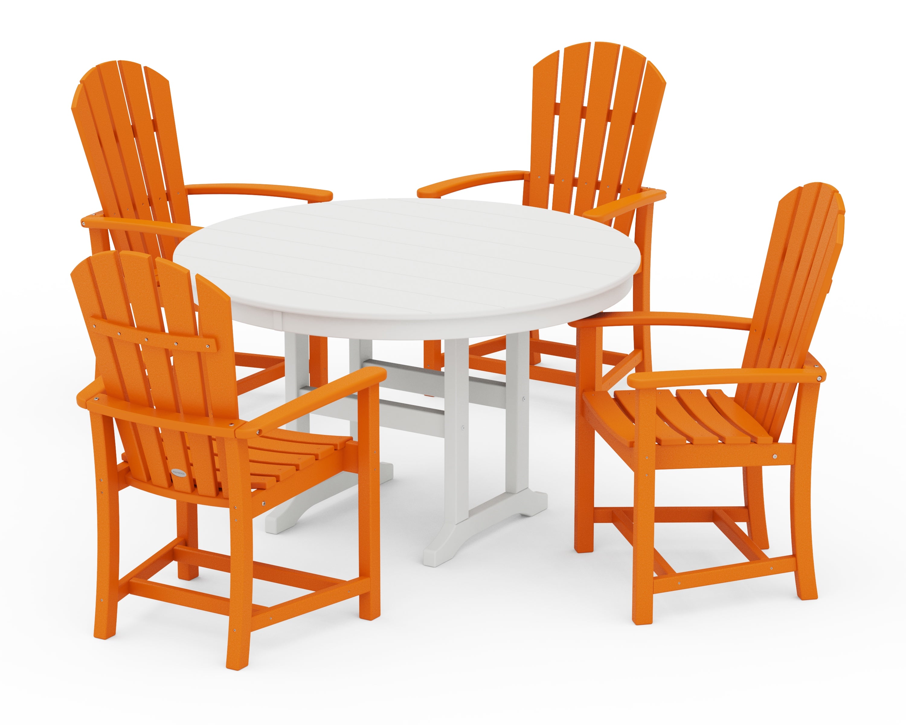 POLYWOOD Palm Coast 5-Piece Round Farmhouse Dining Set in Tangerine / White