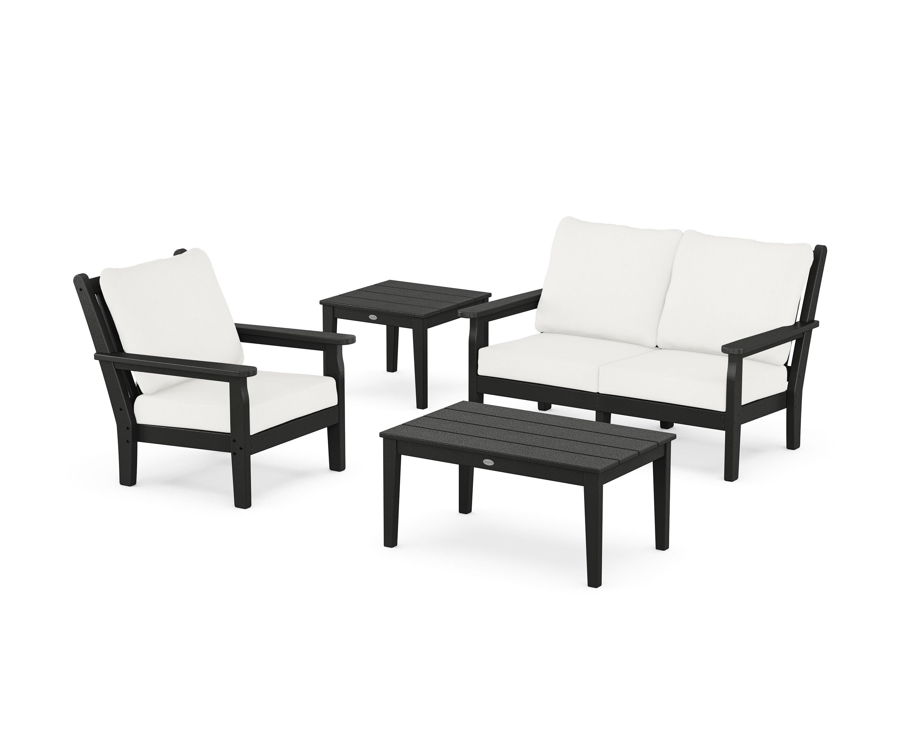 POLYWOOD Chippendale 4-Piece Deep Seating Set in Black / Natural Linen