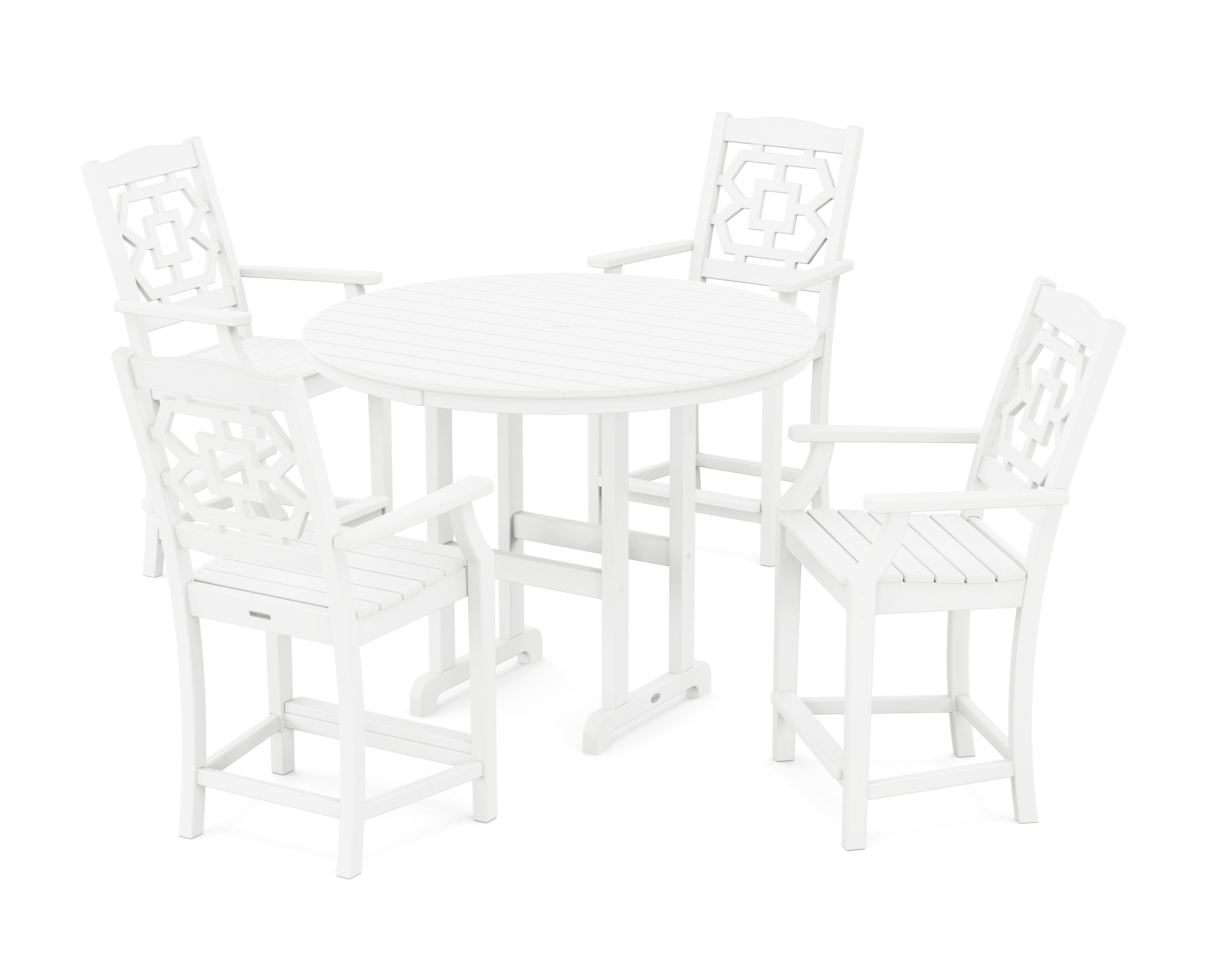 Martha Stewart by POLYWOOD® Chinoiserie 5-Piece Round Farmhouse Counter Set in White