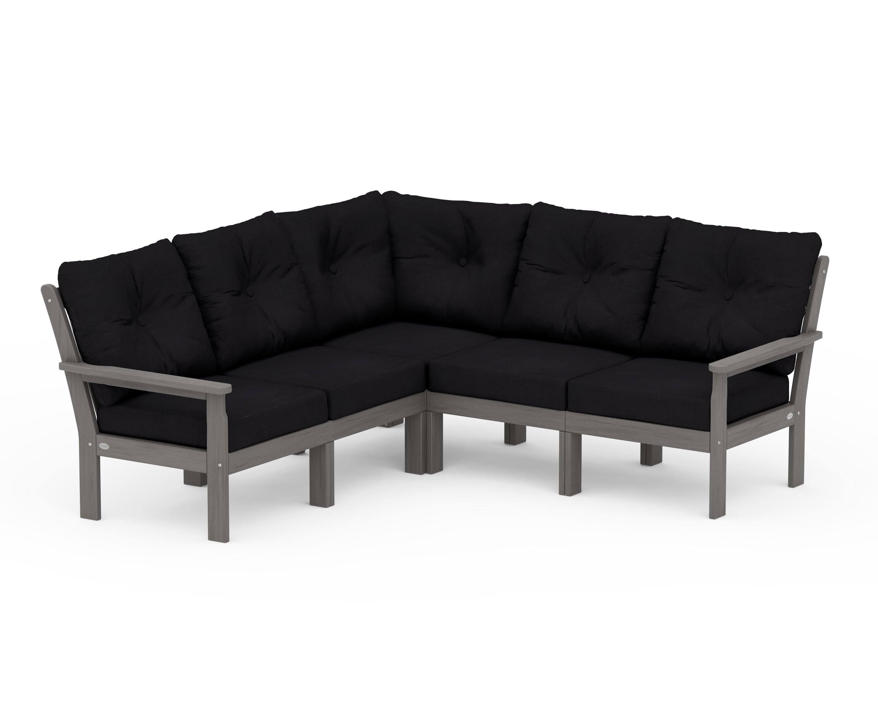 POLYWOOD Vineyard 5-Piece Sectional in Driftwood / Midnight Linen