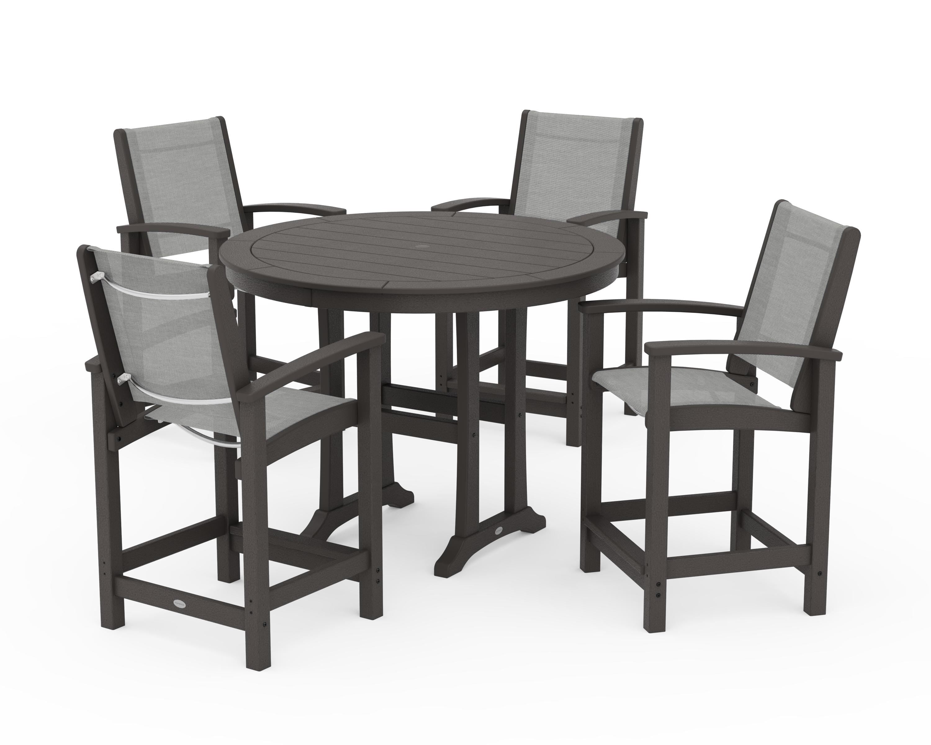 POLYWOOD Coastal 5-Piece Counter Set in Vintage Coffee / Metallic Sling