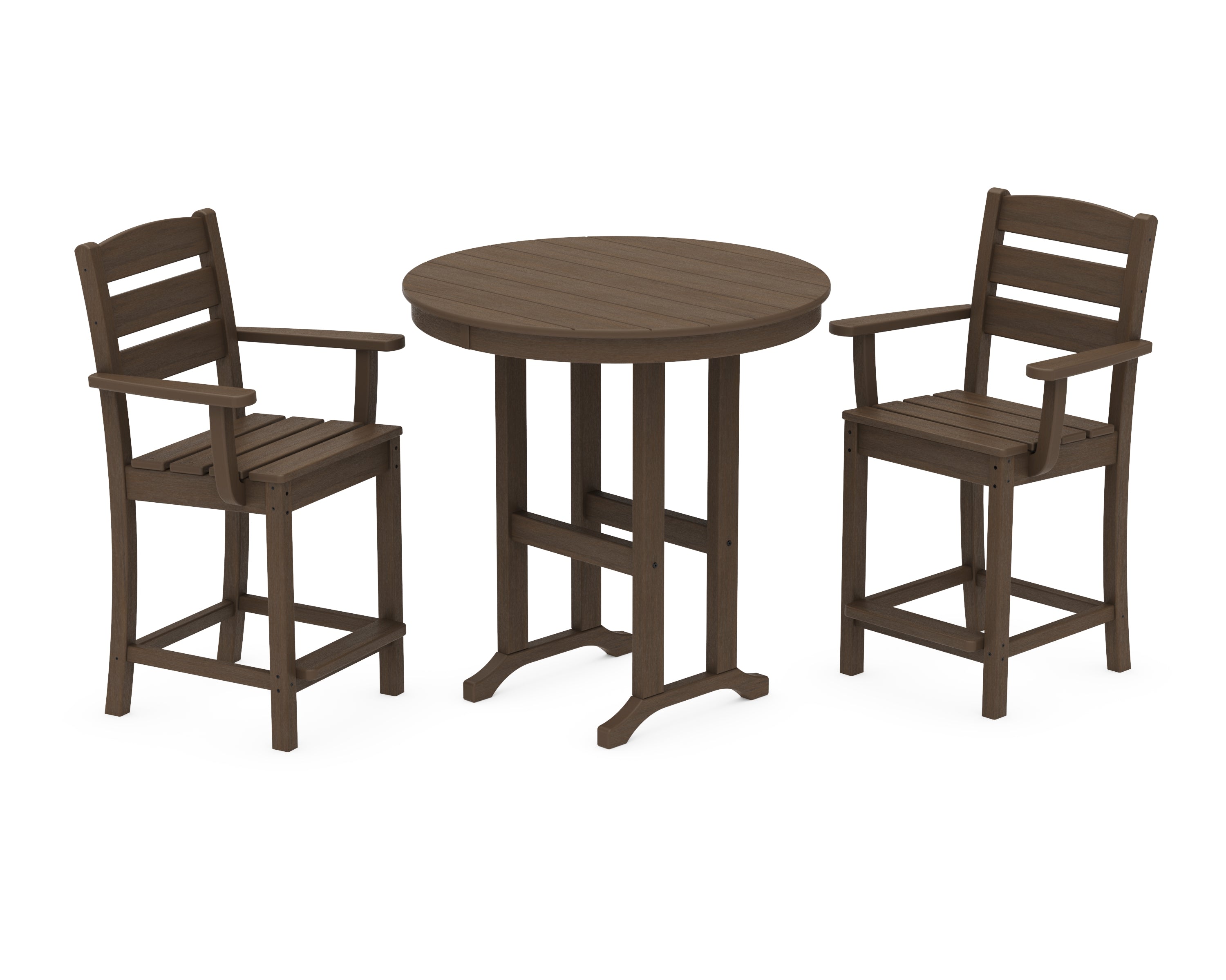 POLYWOOD Lakeside 3-Piece Round Farmhouse Arm Chair Counter  Set in Kona
