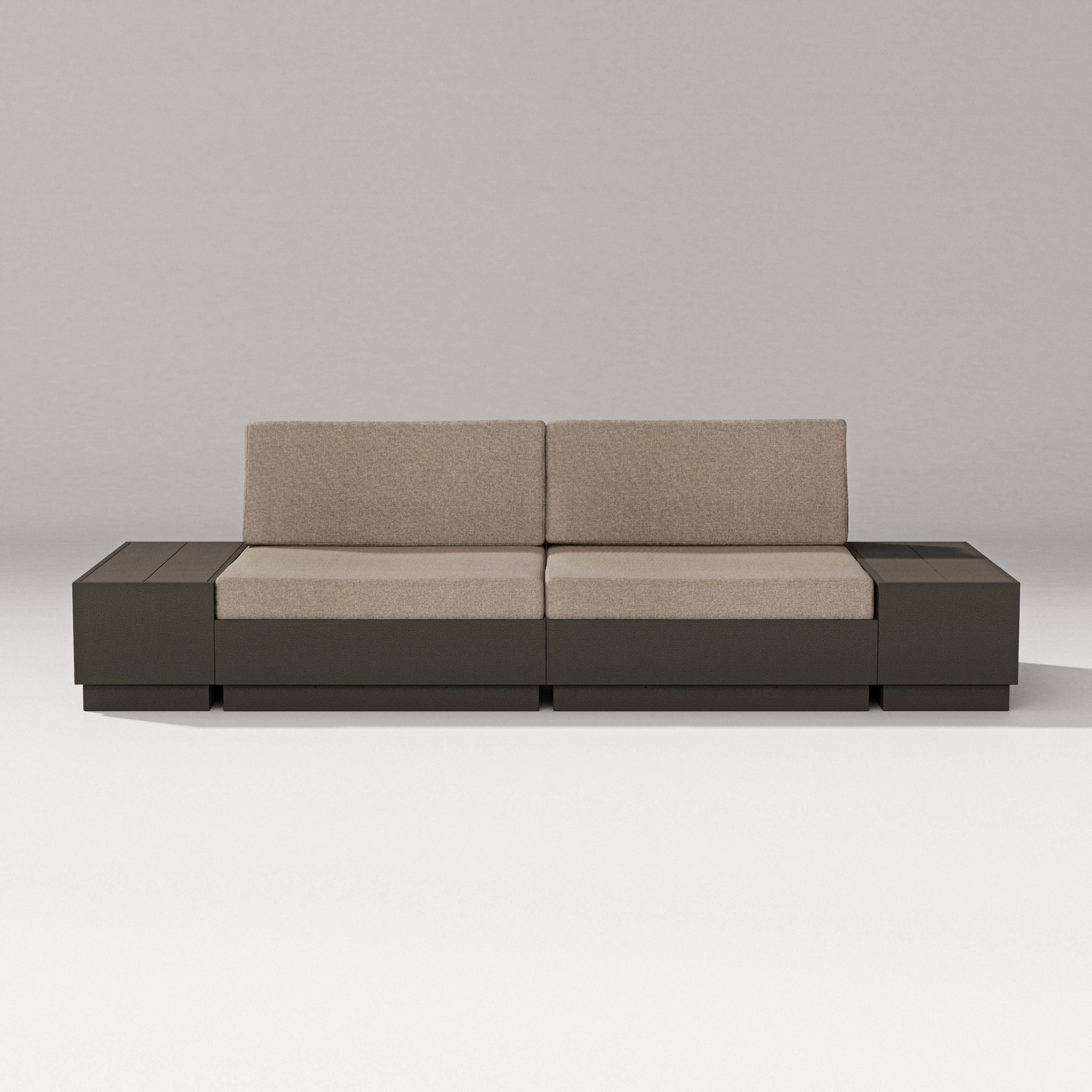 PW Designer Series Elevate 4-Piece Loveseat Sectional in Vintage Coffee / Spiced Burlap