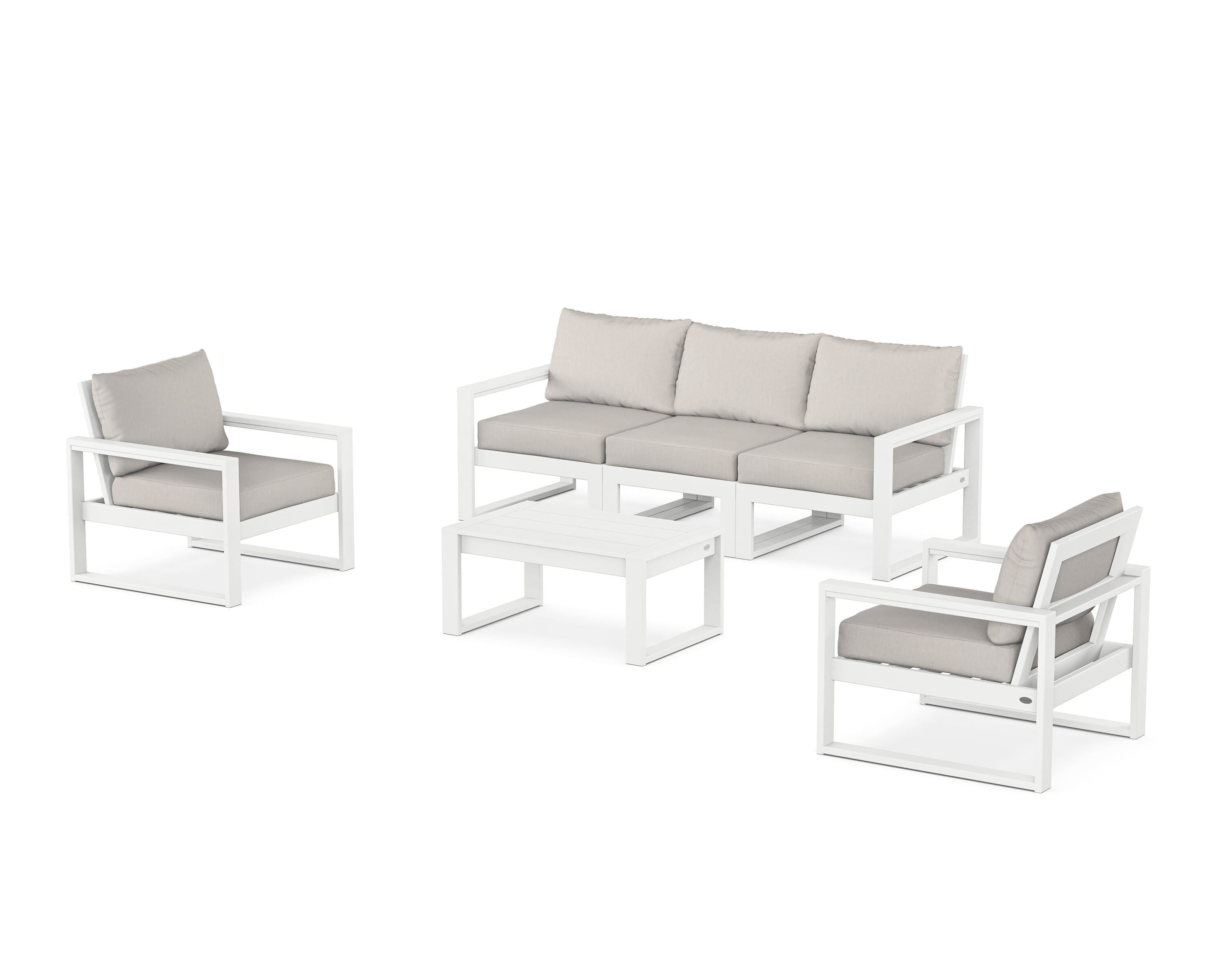 POLYWOOD EDGE Sectional 4-Piece Deep Seating Set with Sofa in White / Cast Ash