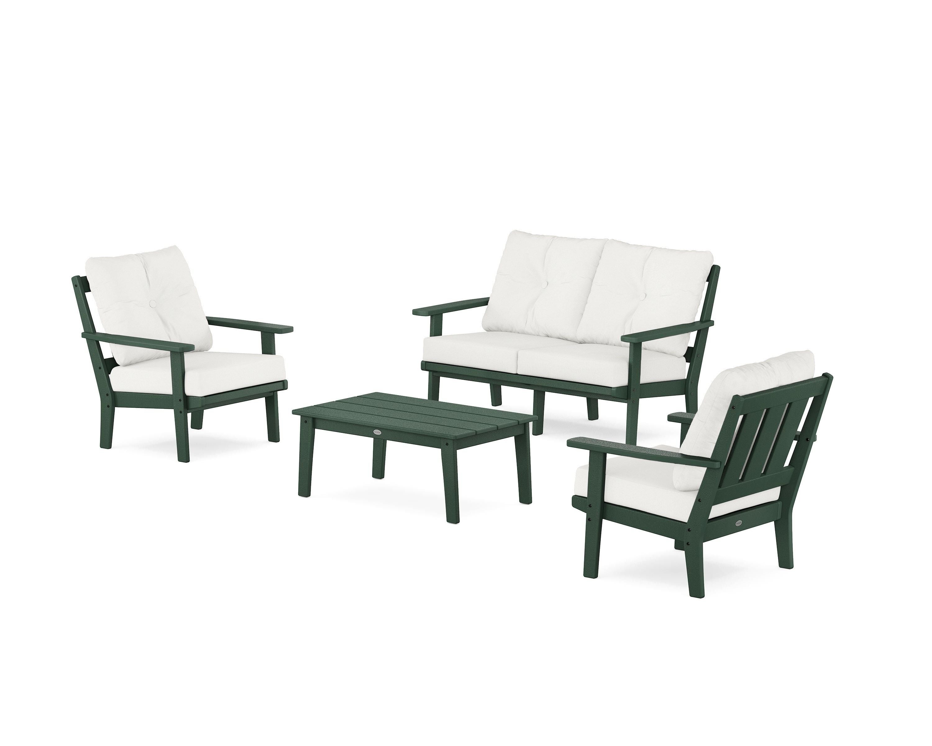 POLYWOOD Oxford 4-Piece Deep Seating Set with Loveseat in Green / Natural Linen