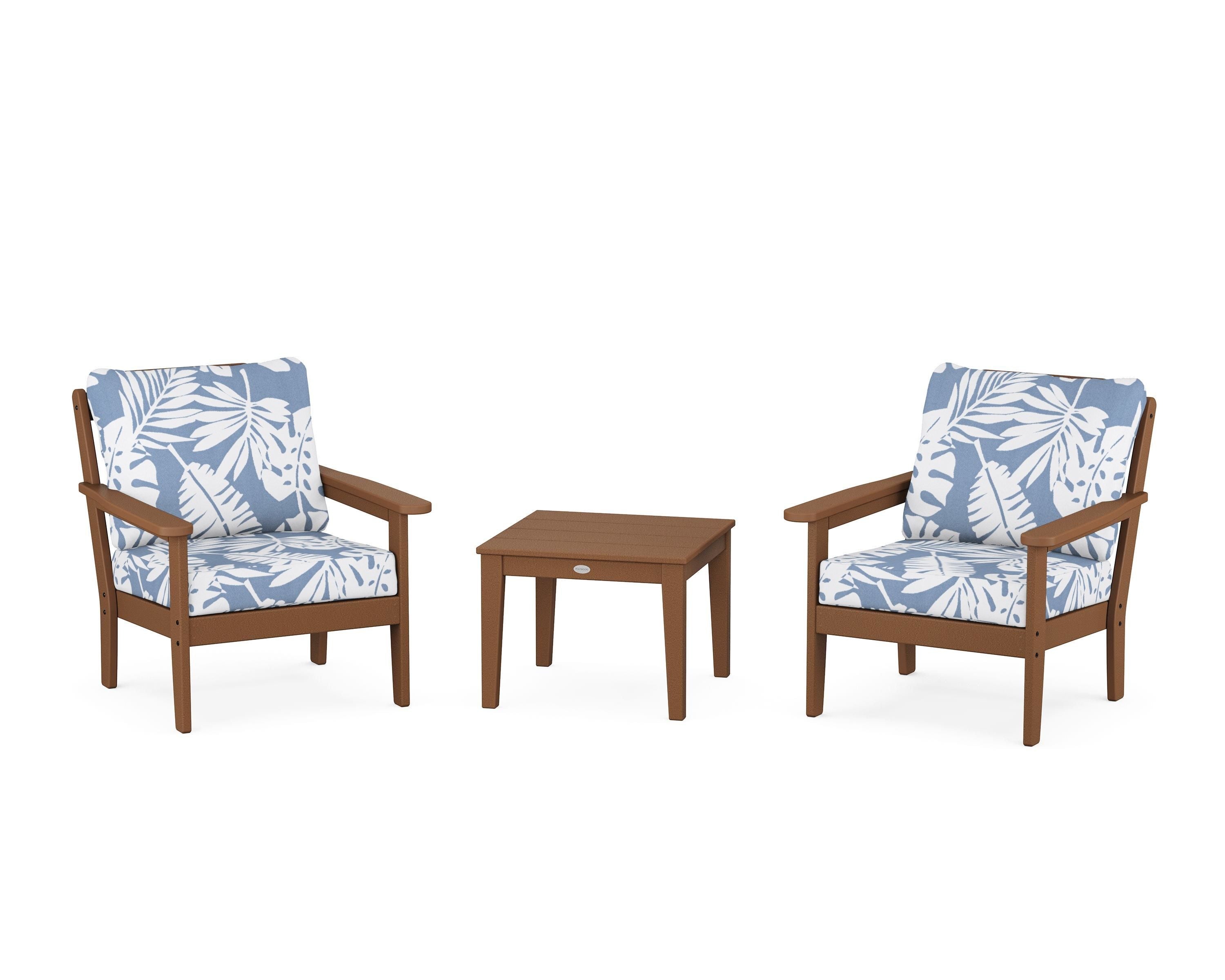 Country Living Cottage 3-Piece Deep Seating Set in Teak / Leaf Sky Blue