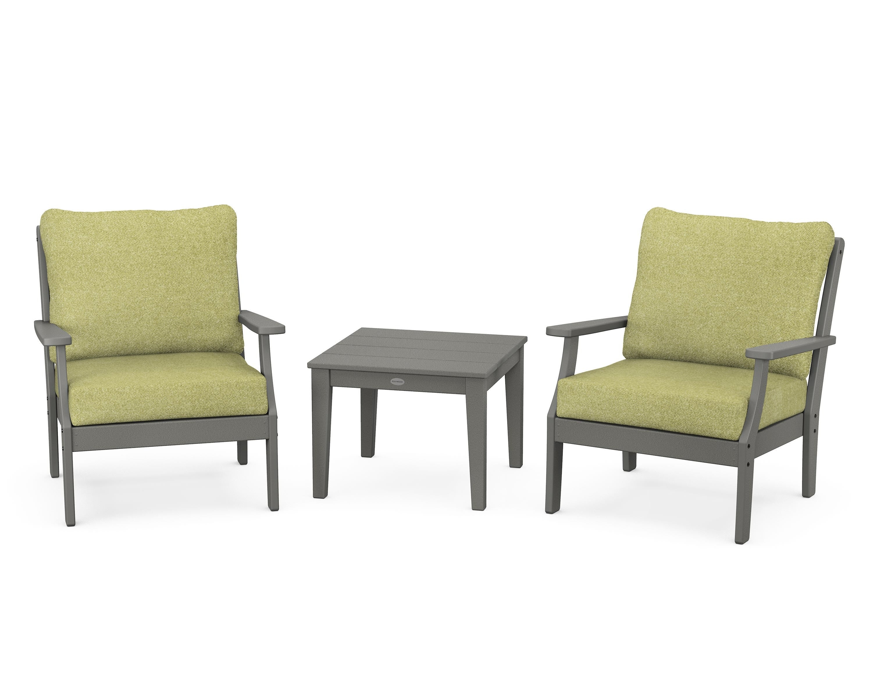 POLYWOOD Braxton 3-Piece Deep Seating Set in Slate Grey / Chartreuse Boucle