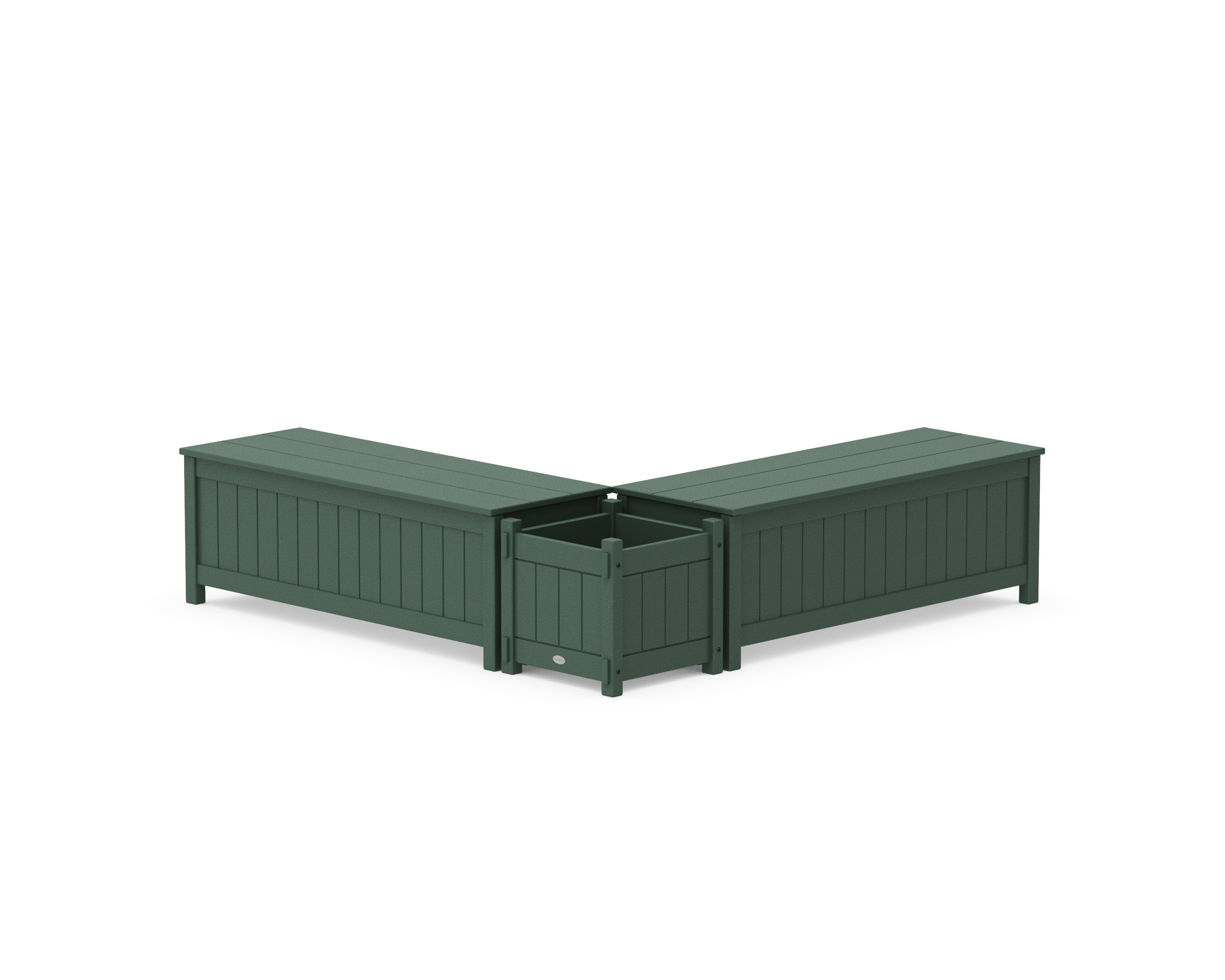 POLYWOOD 48" Vineyard L- Shaped Planter Storage Bench Set in Green