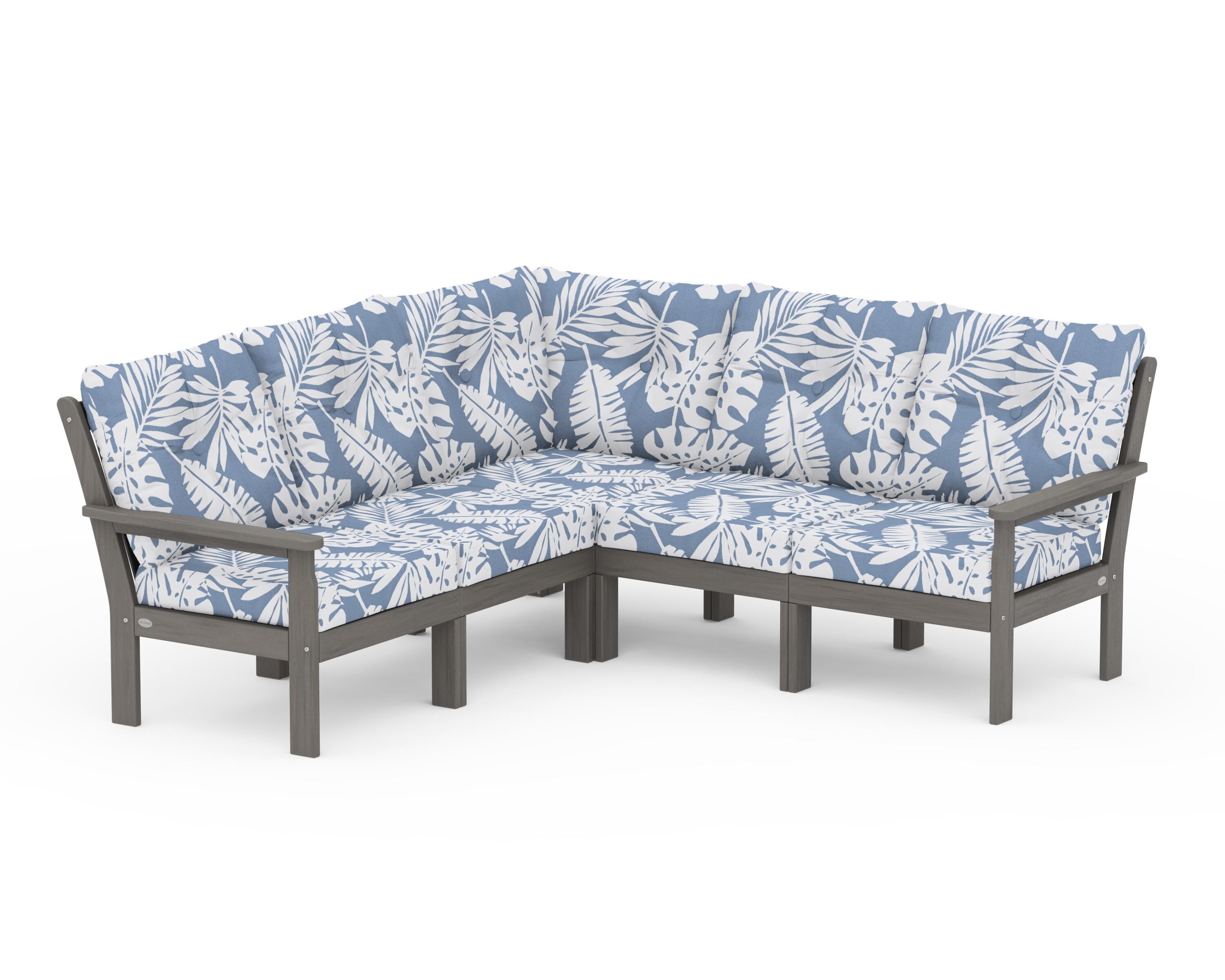 POLYWOOD Vineyard 5-Piece Sectional in Driftwood / Leaf Sky Blue
