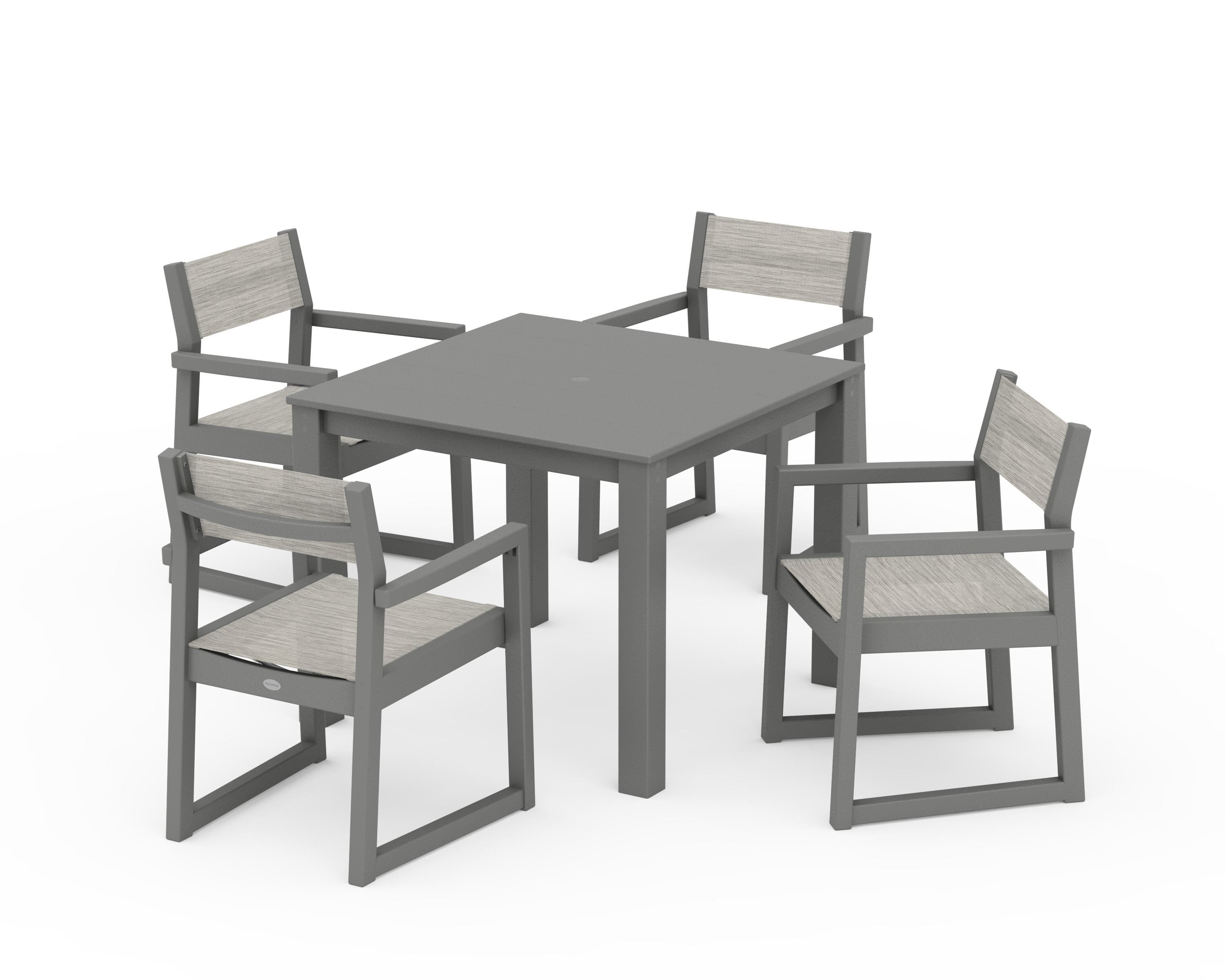 POLYWOOD EDGE Sling Arm Chair 5-Piece Parsons Dining Set in Slate Grey / Birch Sling