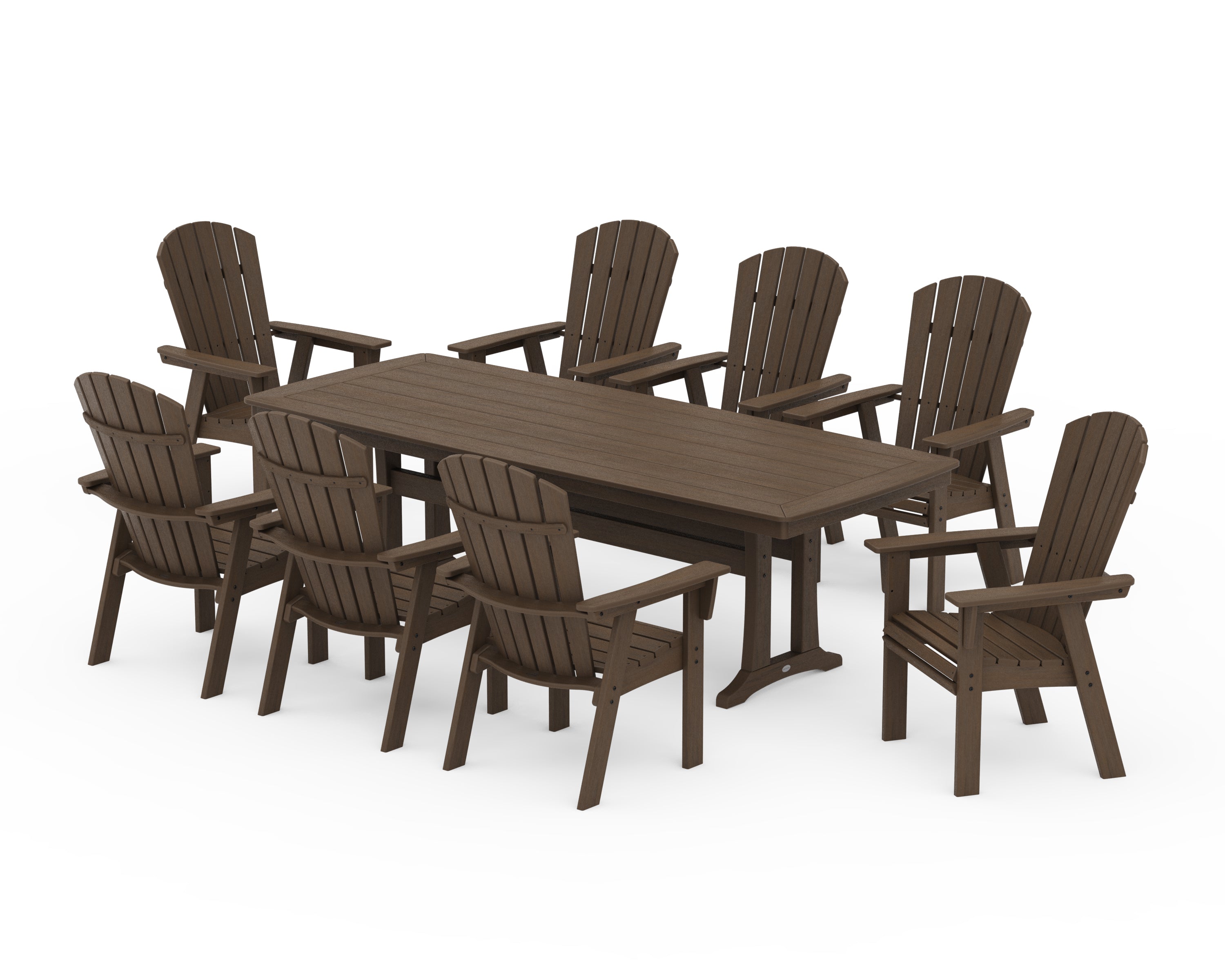 POLYWOOD Nautical Curveback Adirondack 9-Piece Dining Set with Trestle Legs in Kona