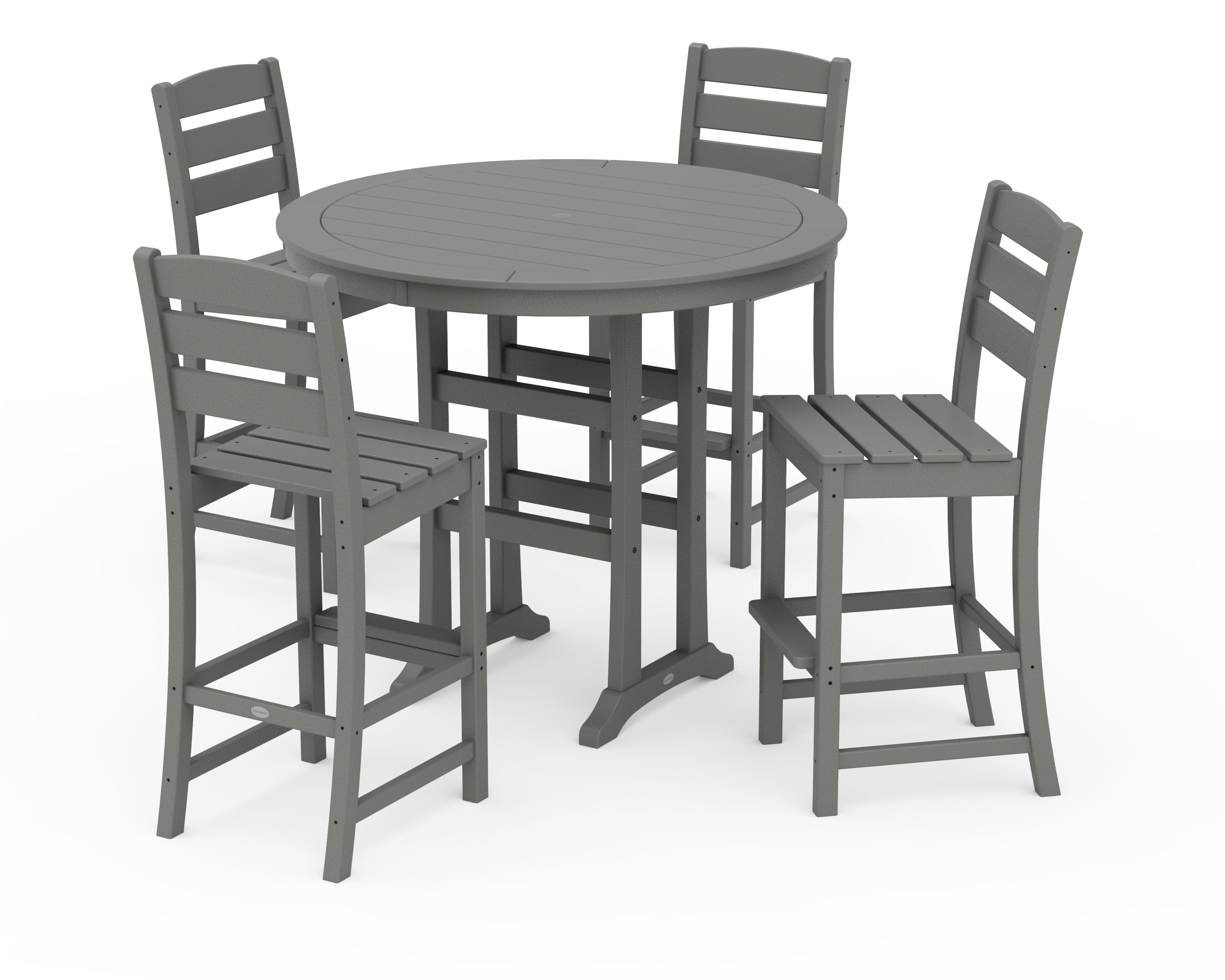 POLYWOOD Lakeside 5-Piece Round Farmhouse Side Chair Bar Set in Slate Grey