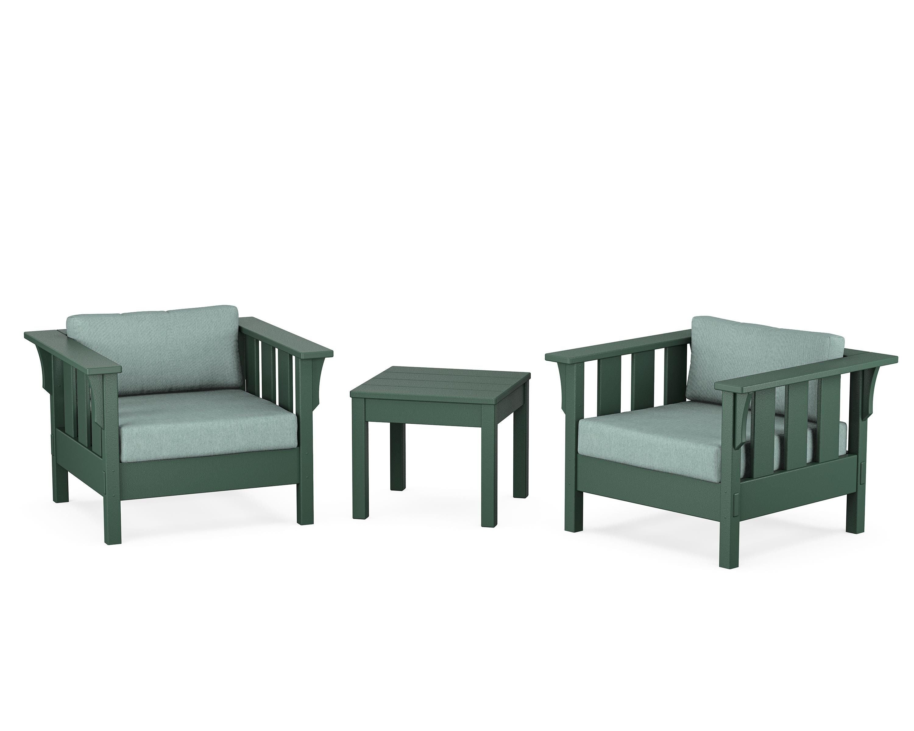 Martha Stewart by POLYWOOD Acadia 3-Piece Deep Seating Set in Green / Glacier Spa