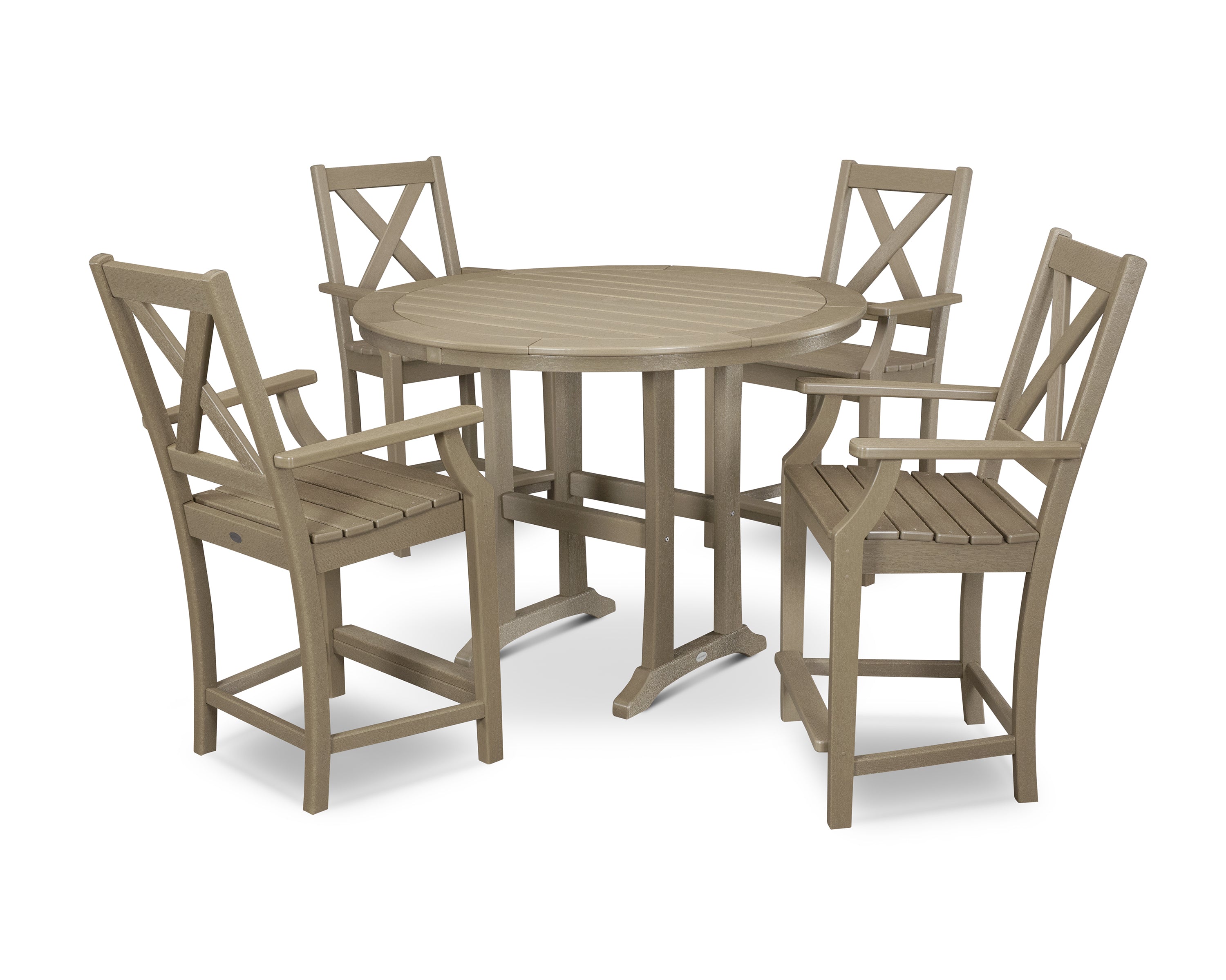 POLYWOOD® Braxton 5-Piece Nautical Trestle Arm Chair Counter Set in Vintage Sahara