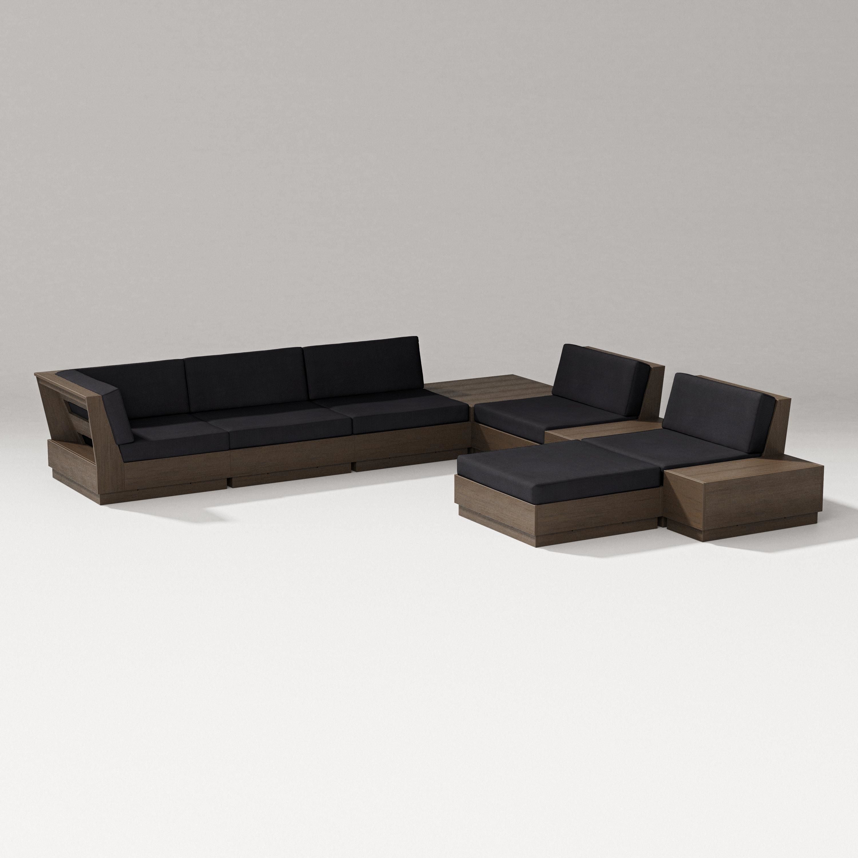 PW Designer Series Elevate 9-Piece Conversation Sectional in Kona / Midnight Linen