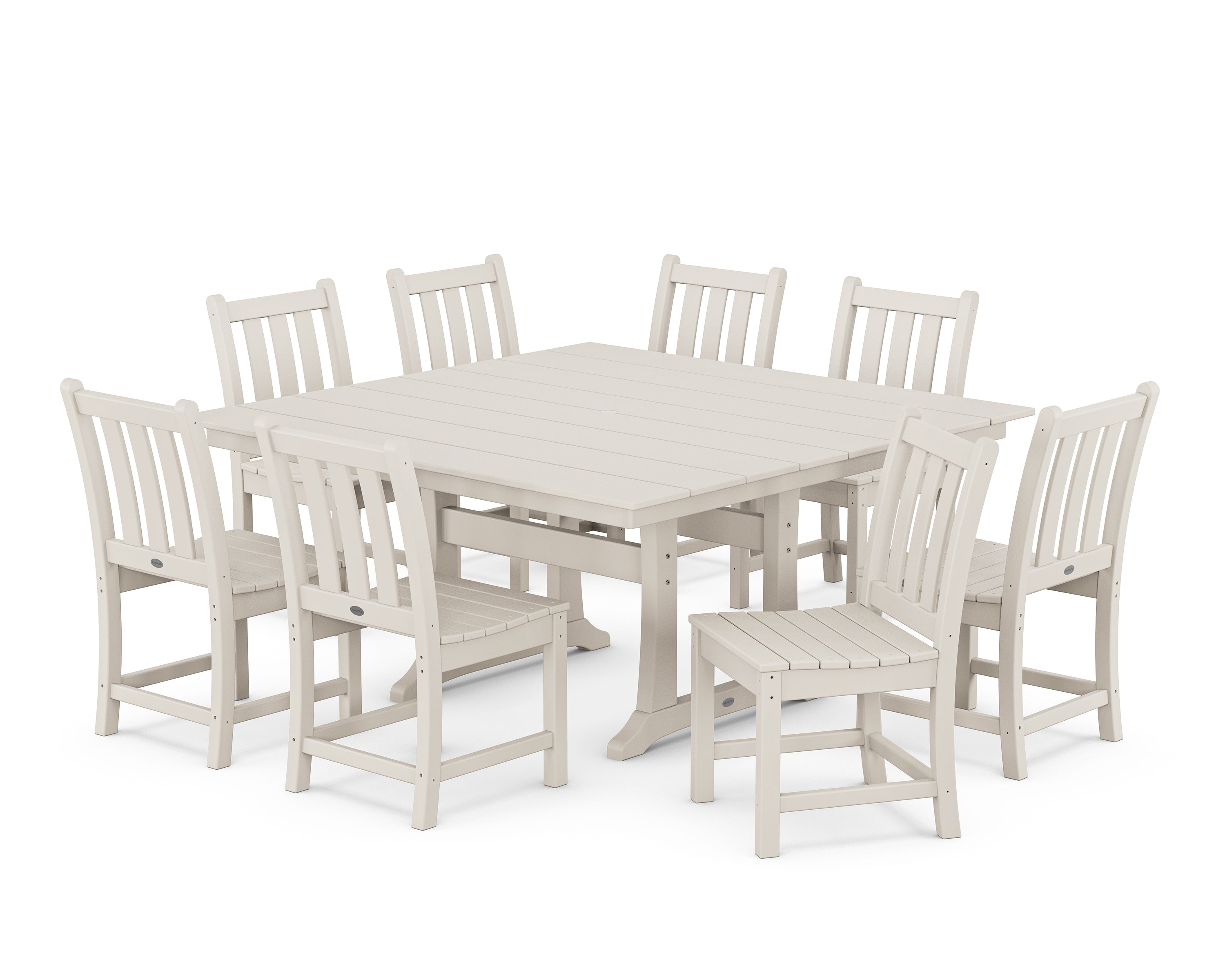 POLYWOOD® Traditional Garden 9-Piece Farmhouse Trestle Dining Set in Sand