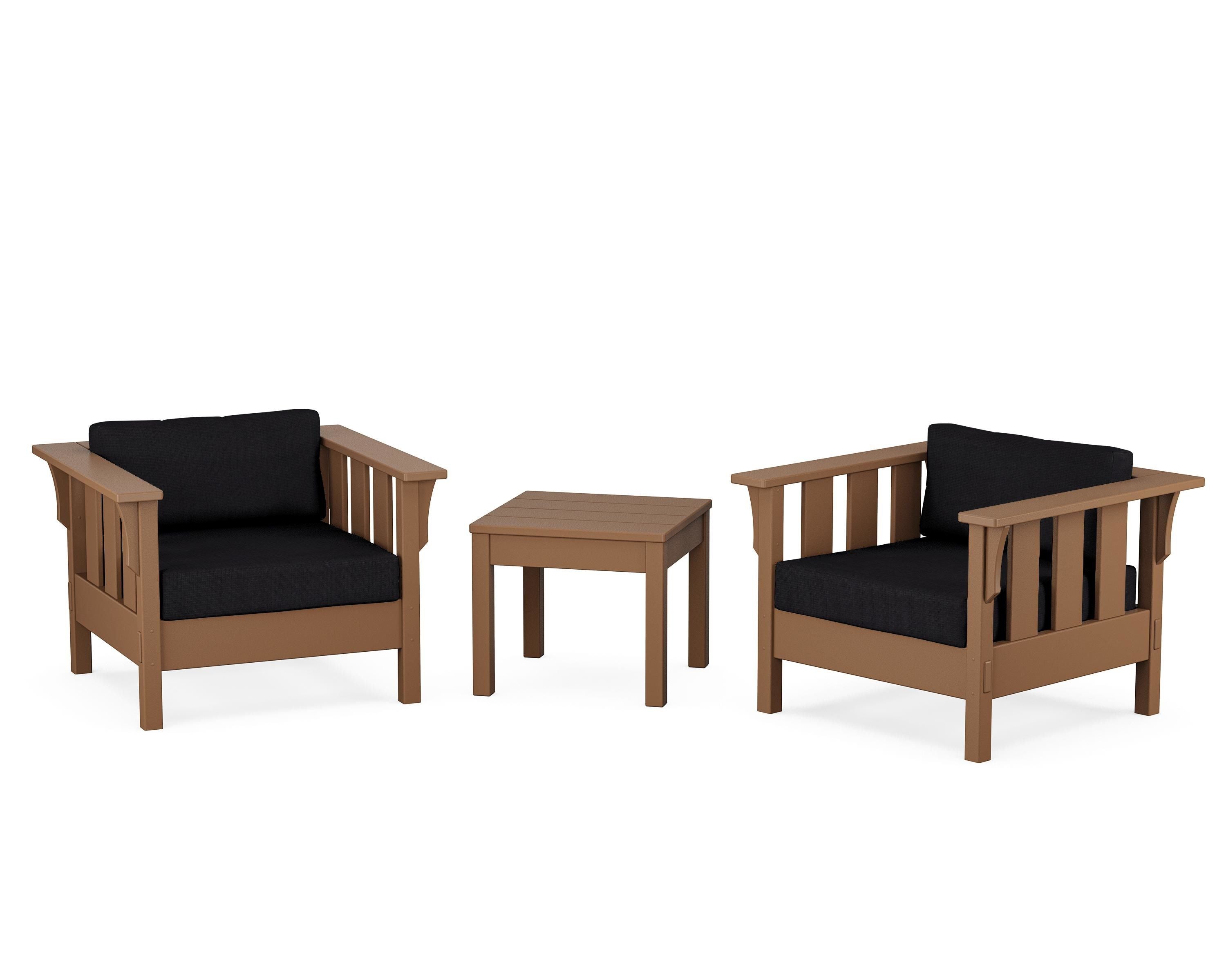 Martha Stewart by POLYWOOD Acadia 3-Piece Deep Seating Set in Teak / Midnight Linen