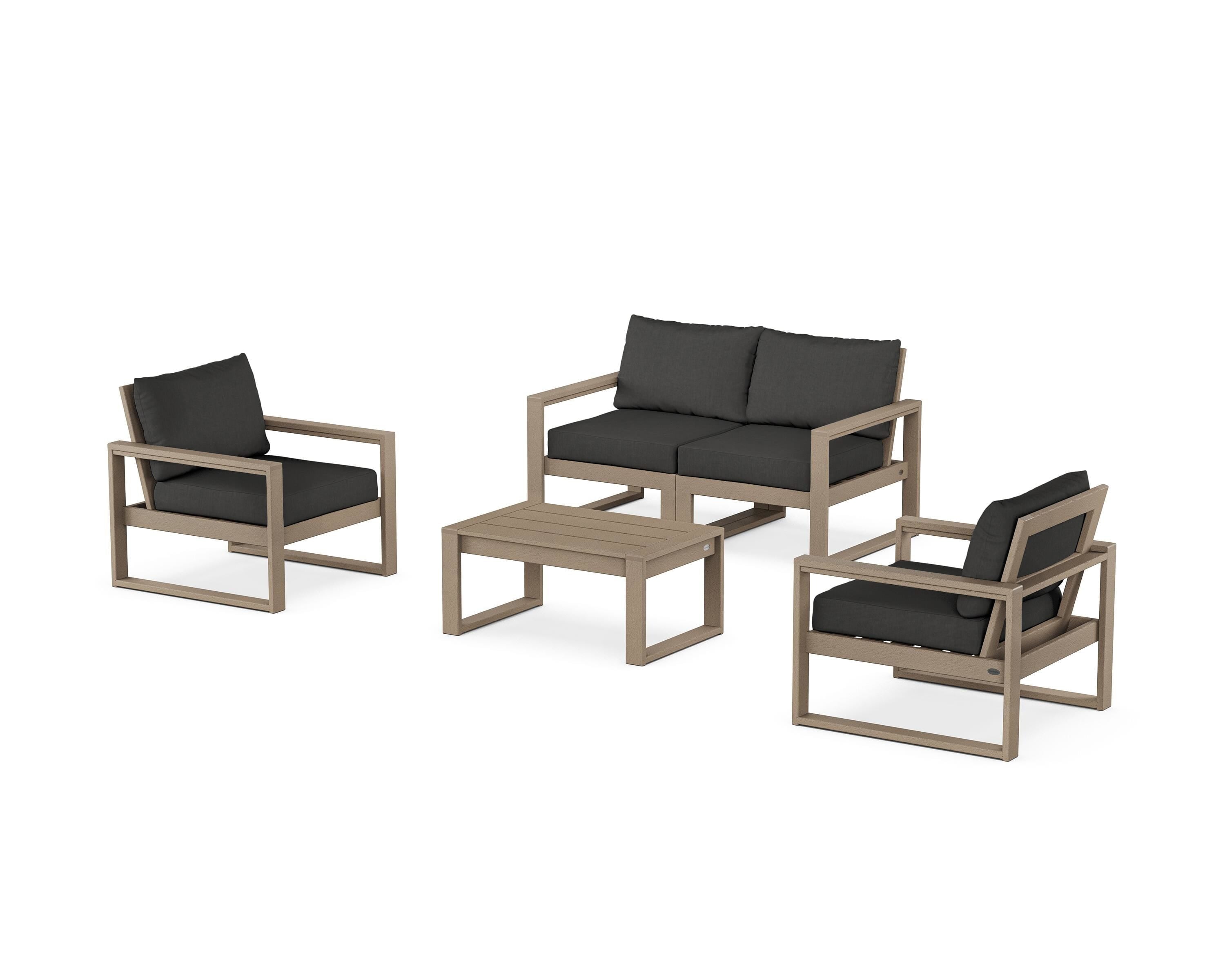 POLYWOOD EDGE Sectional 4-Piece Deep Seating Set with Loveseat in Vintage Sahara / Spectrum Carbon