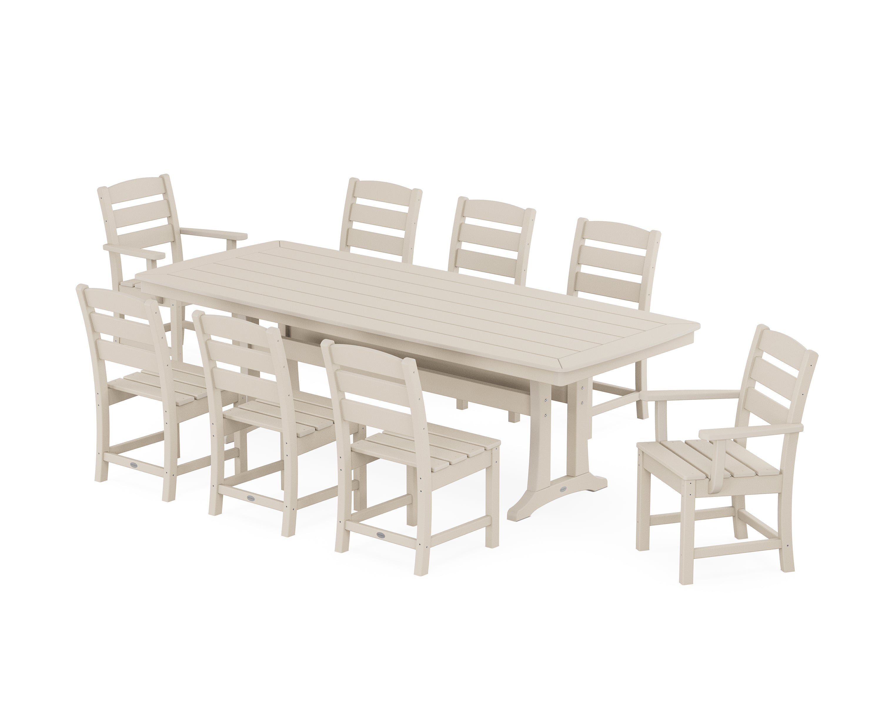 POLYWOOD® Lakeside 9-Piece Dining Set with Trestle Legs in Sand